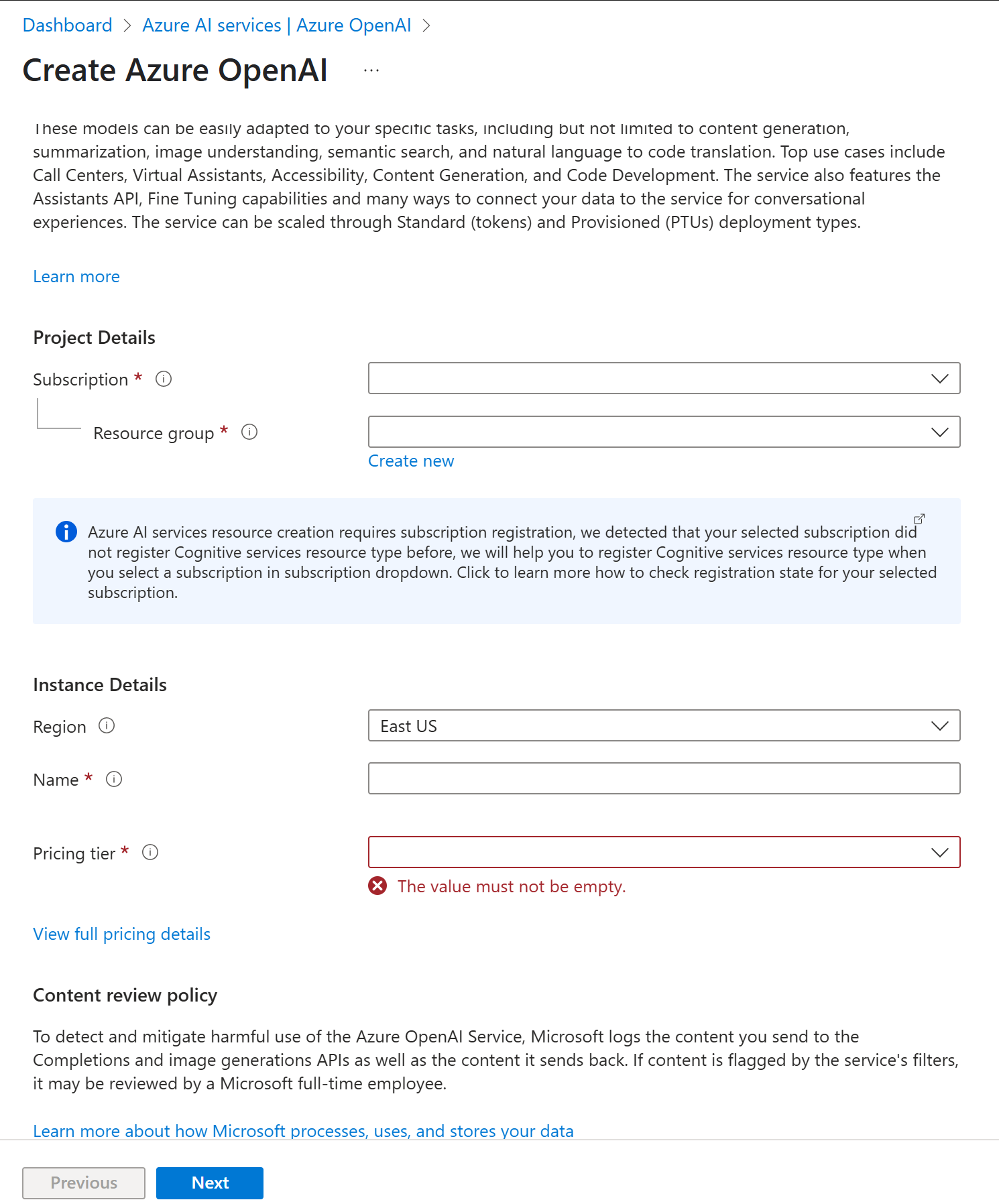 Fill out Azure Open AI information