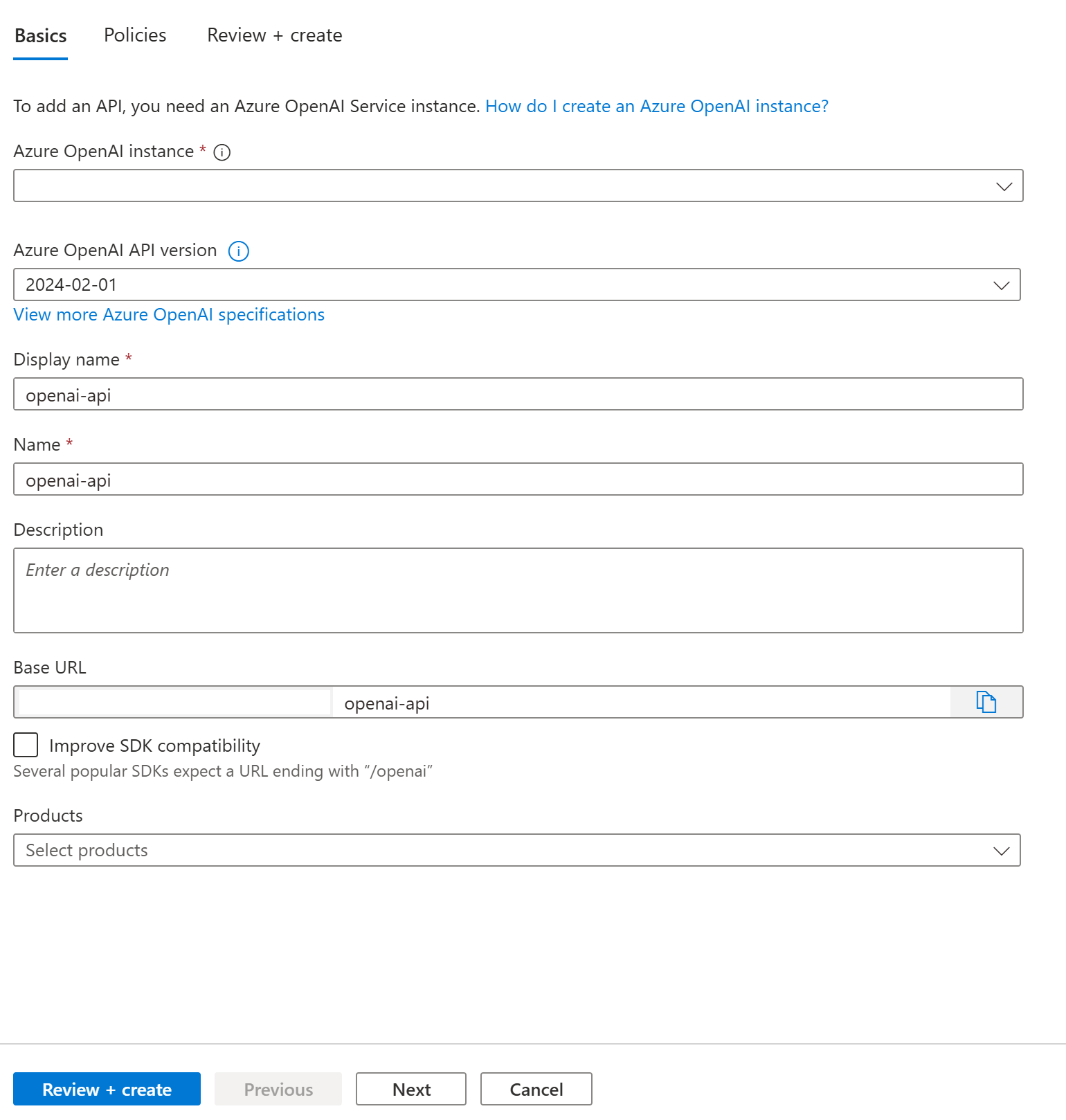 Fill in API details