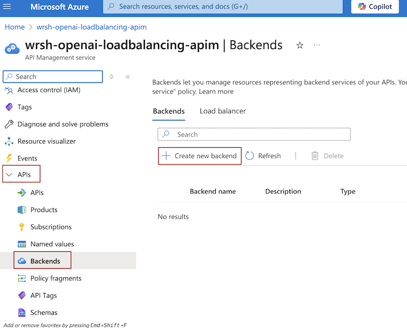 backend pool load balancing create backend