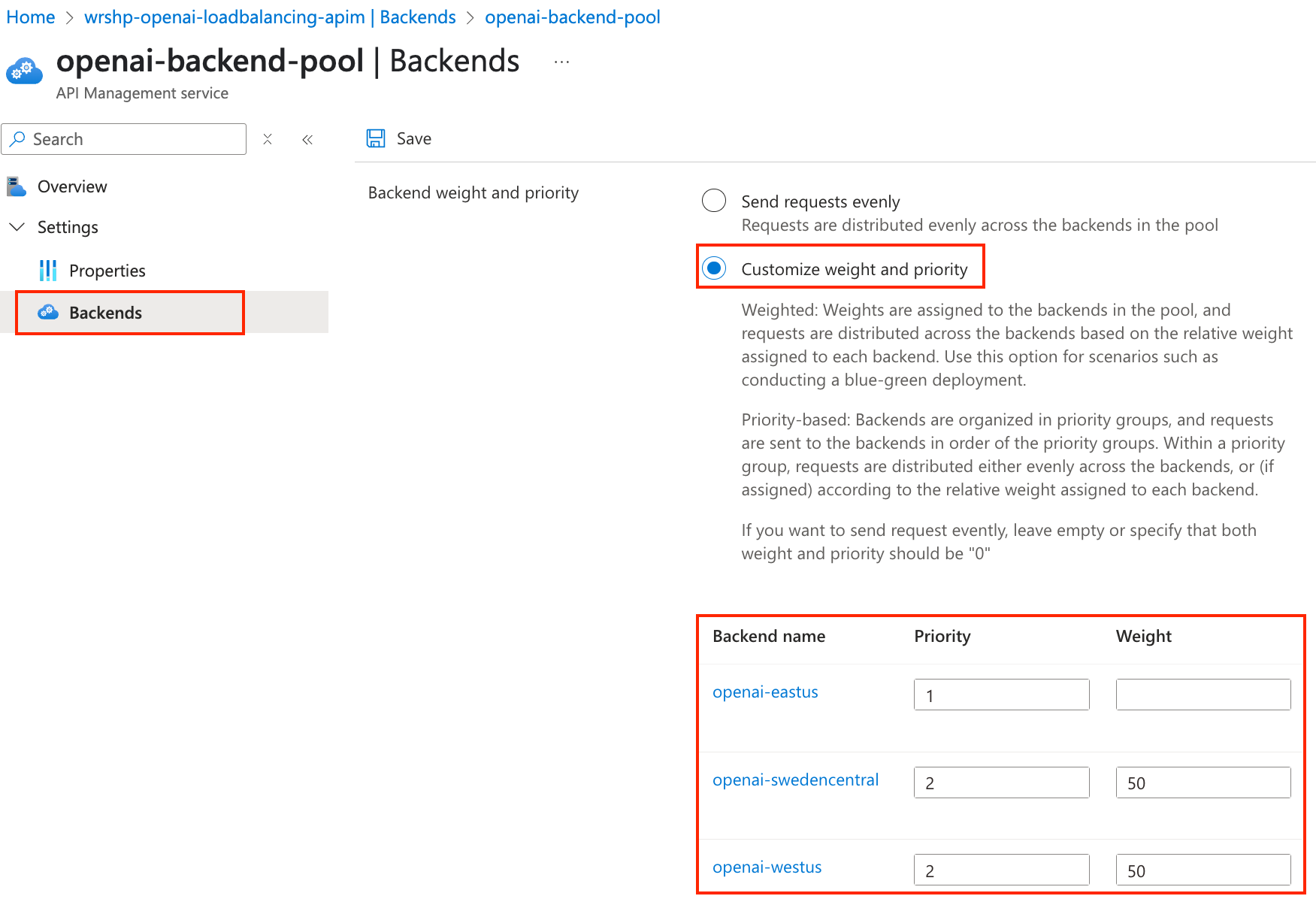 backend pool load balancing weighted load balancing