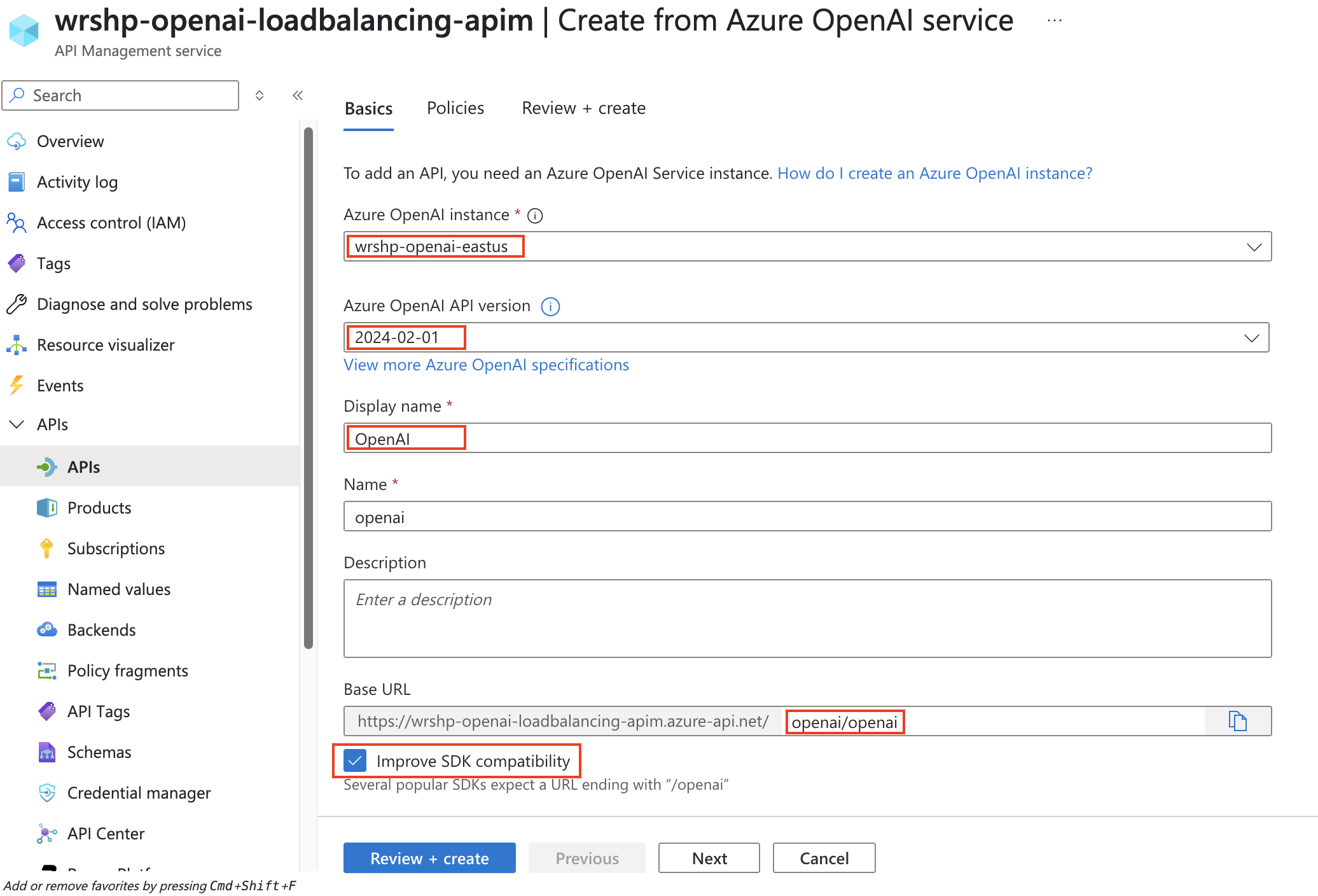 backend pool load balancing import from AOI config