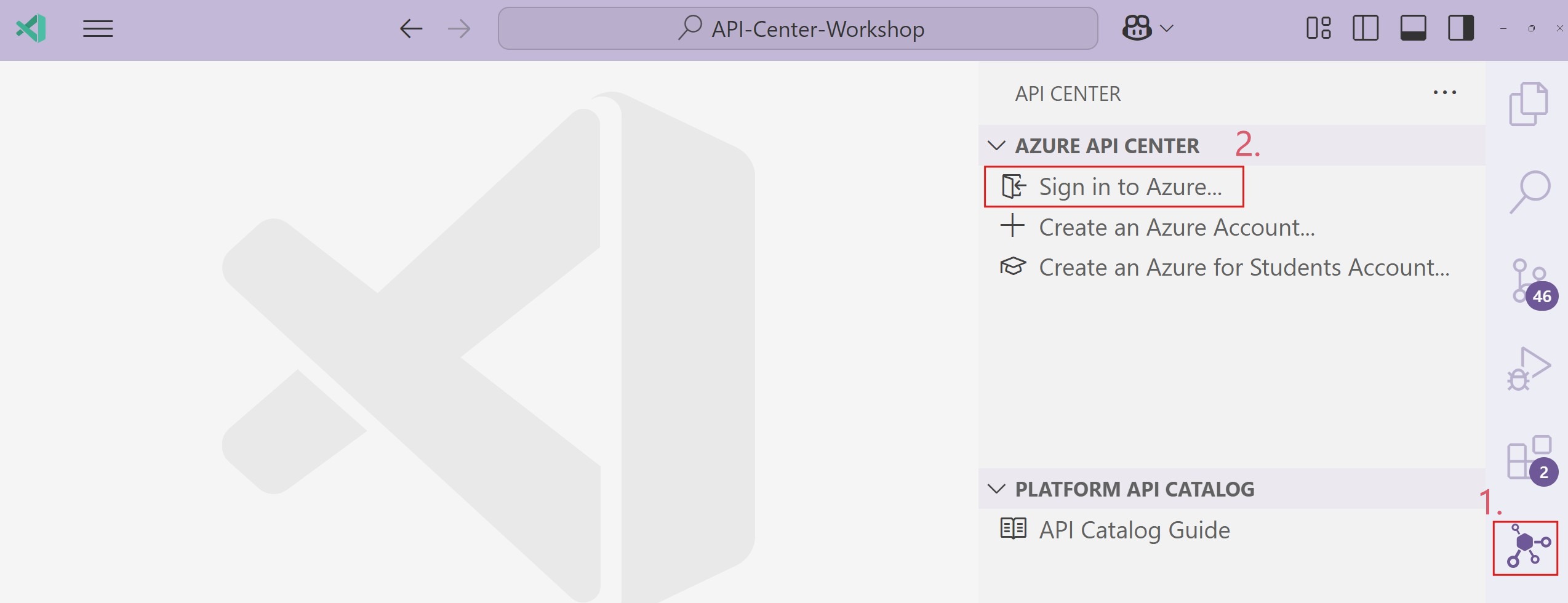 Sign in to Azure via API Center Extension