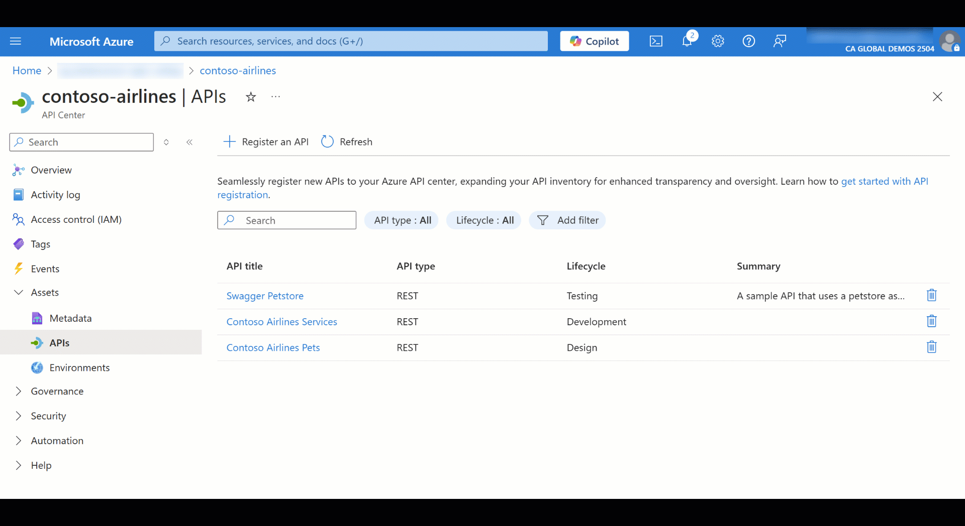 Discover APIs on Azure portal