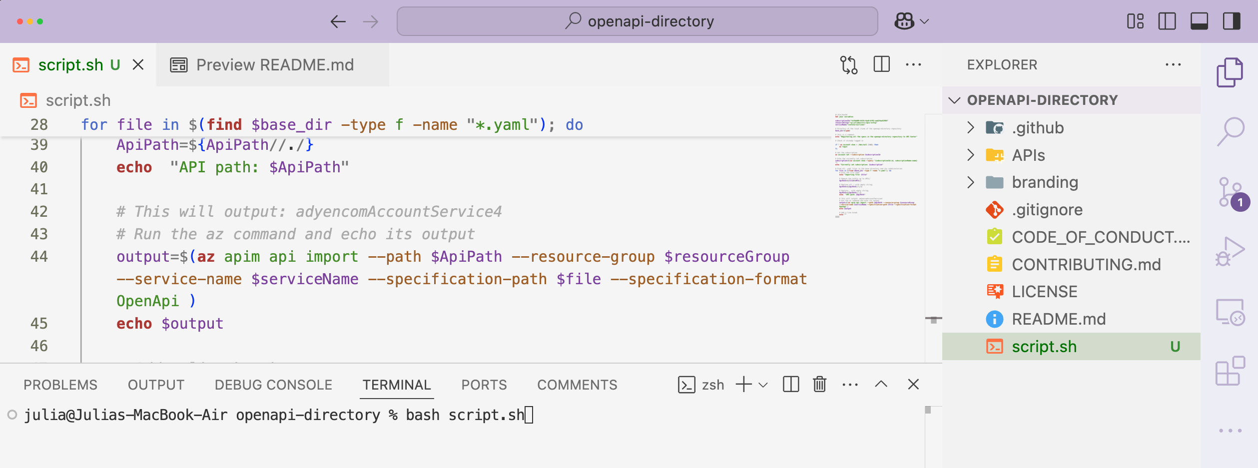 Run bash script to import APIs to APIM
