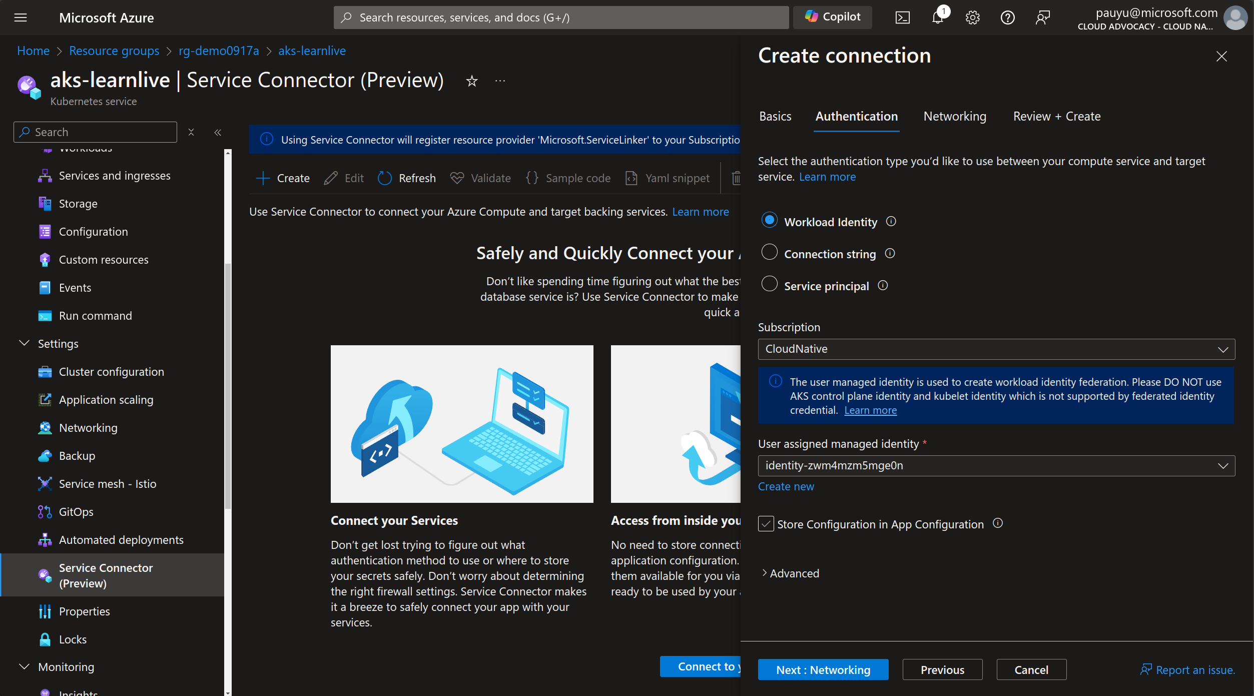 Service Connector authentication