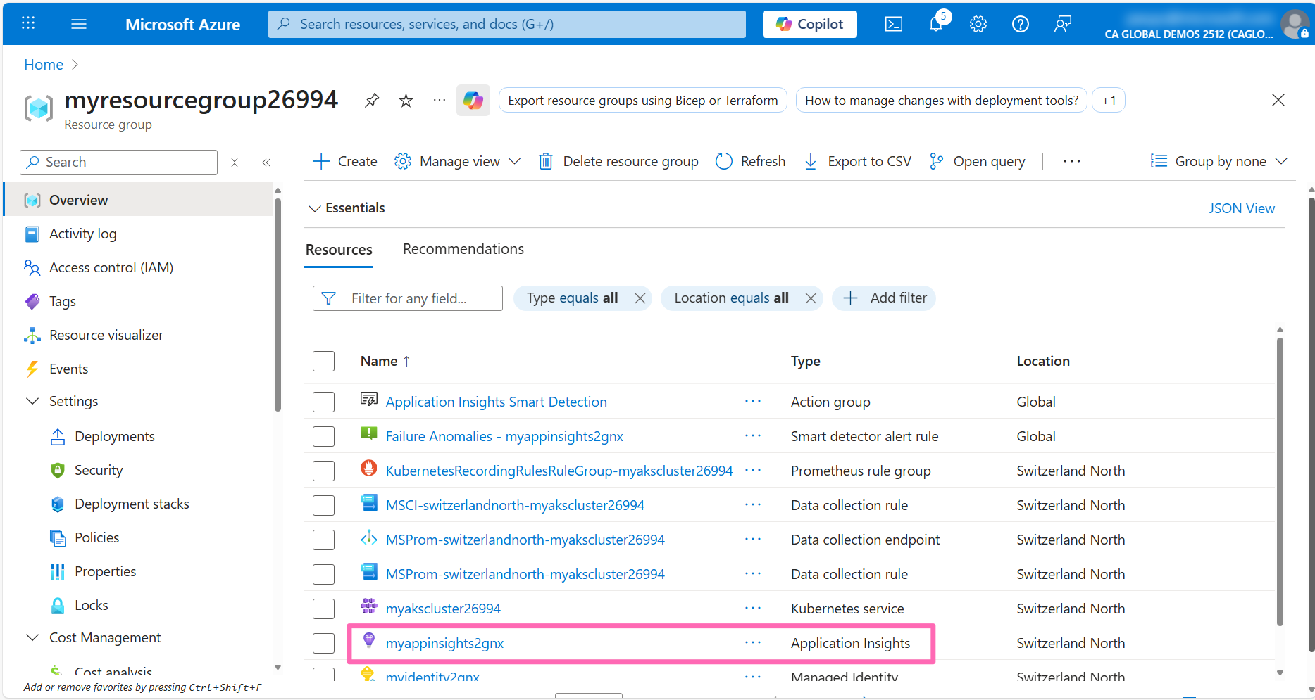 Application Insights resource