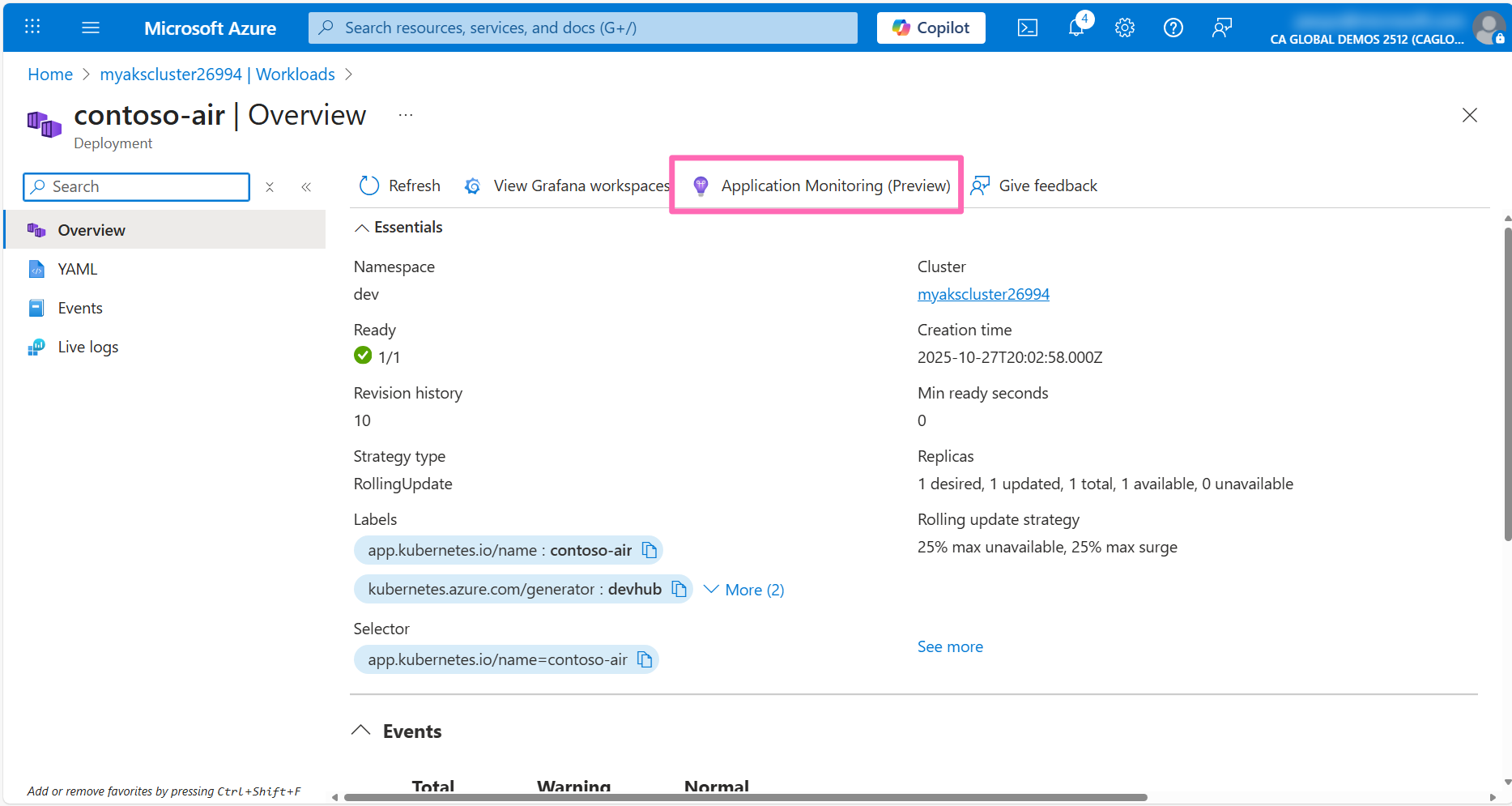 Contoso Air application monitoring