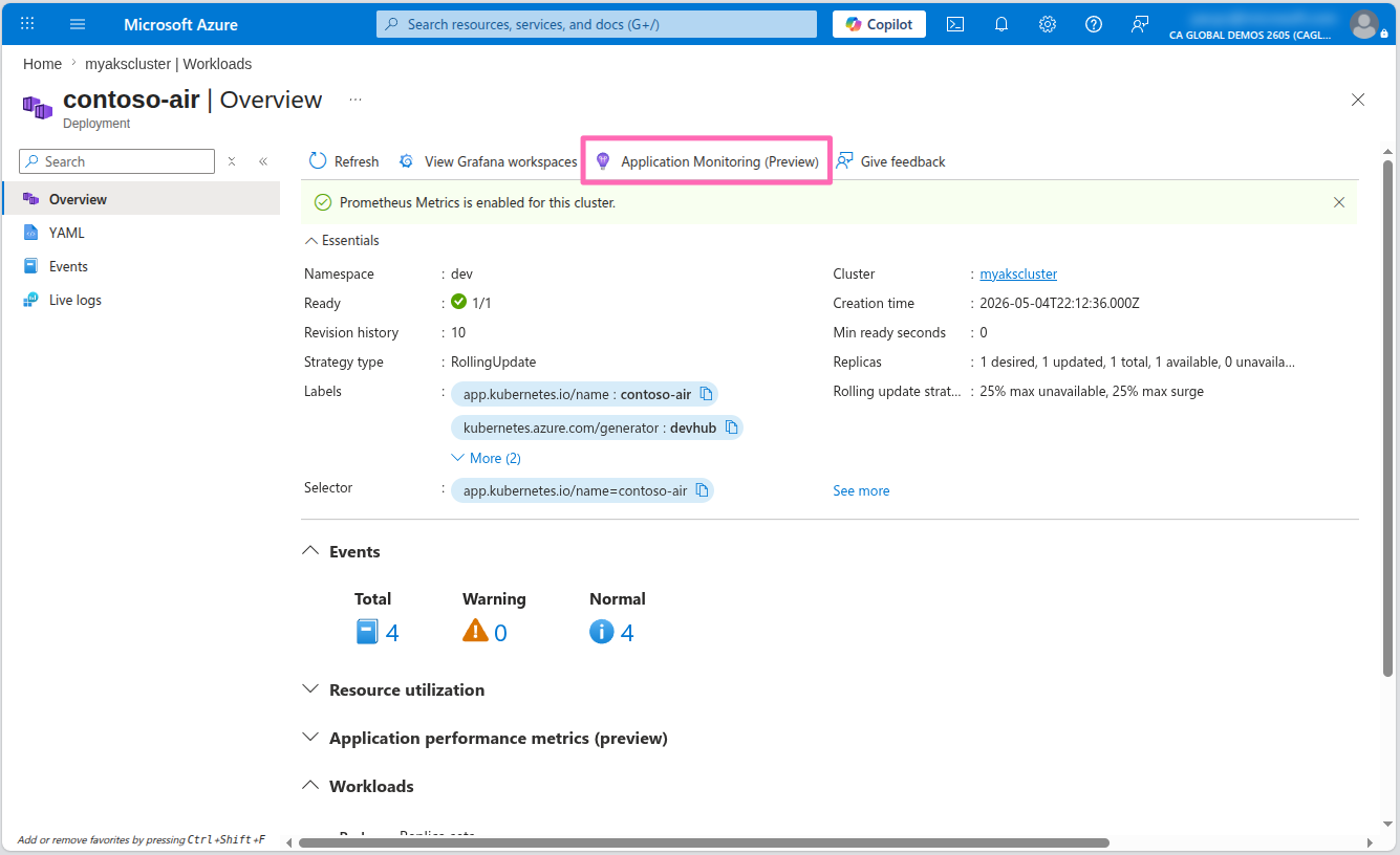Contoso Air application monitoring
