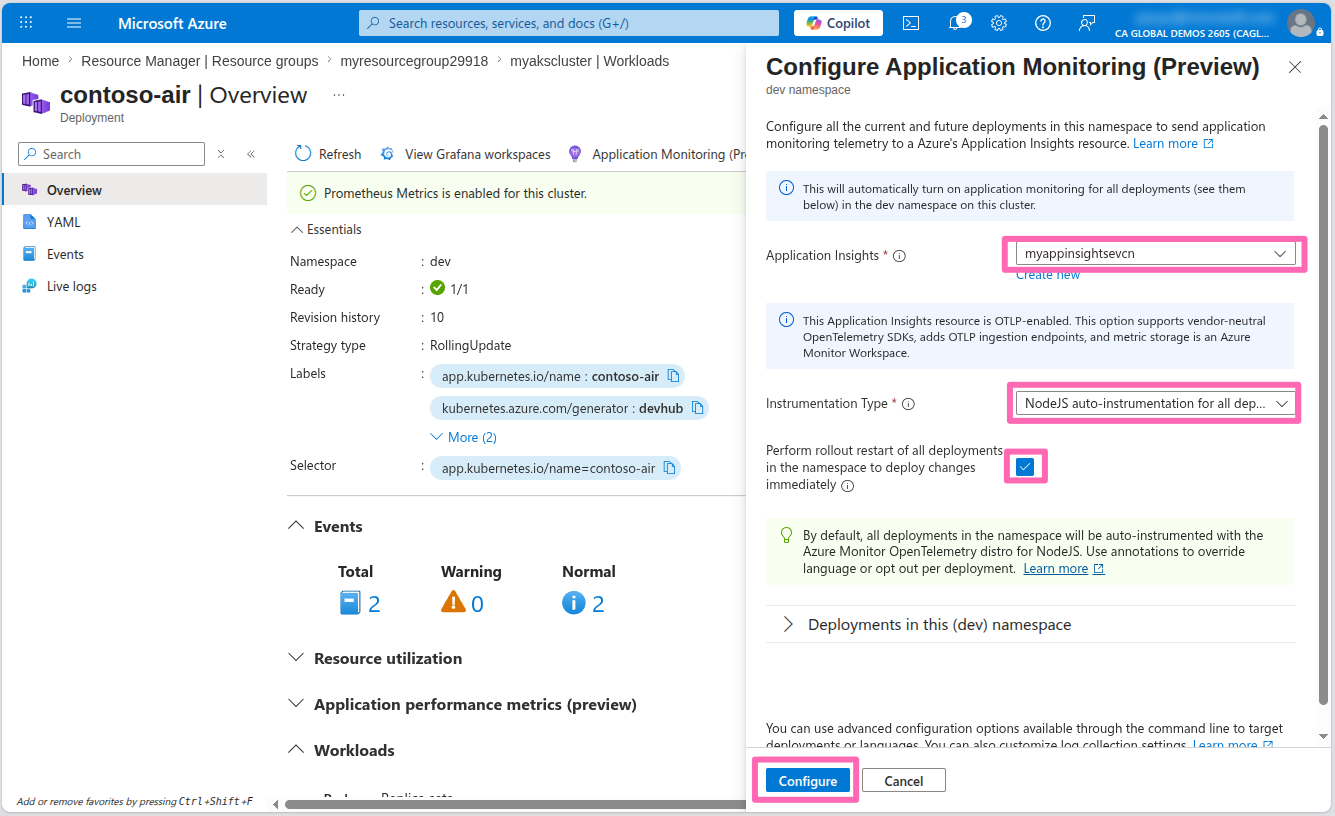 Contoso Air application monitoring configuration