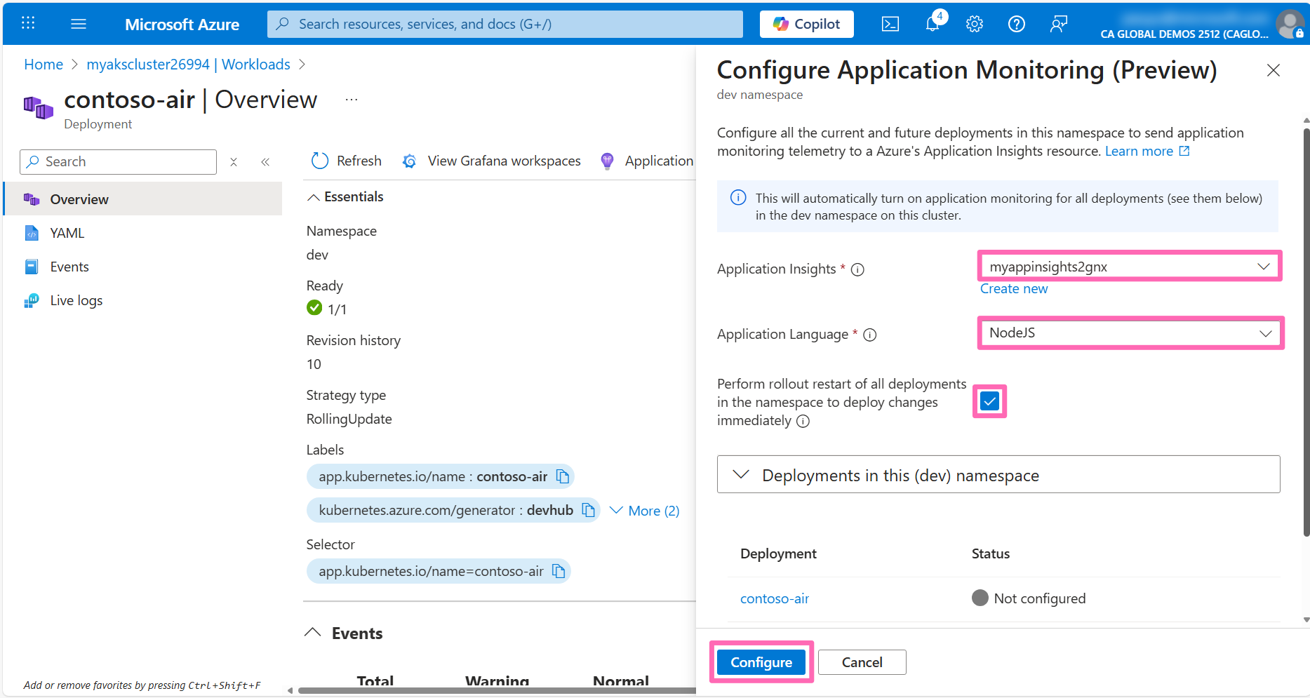 Contoso Air application monitoring configuration