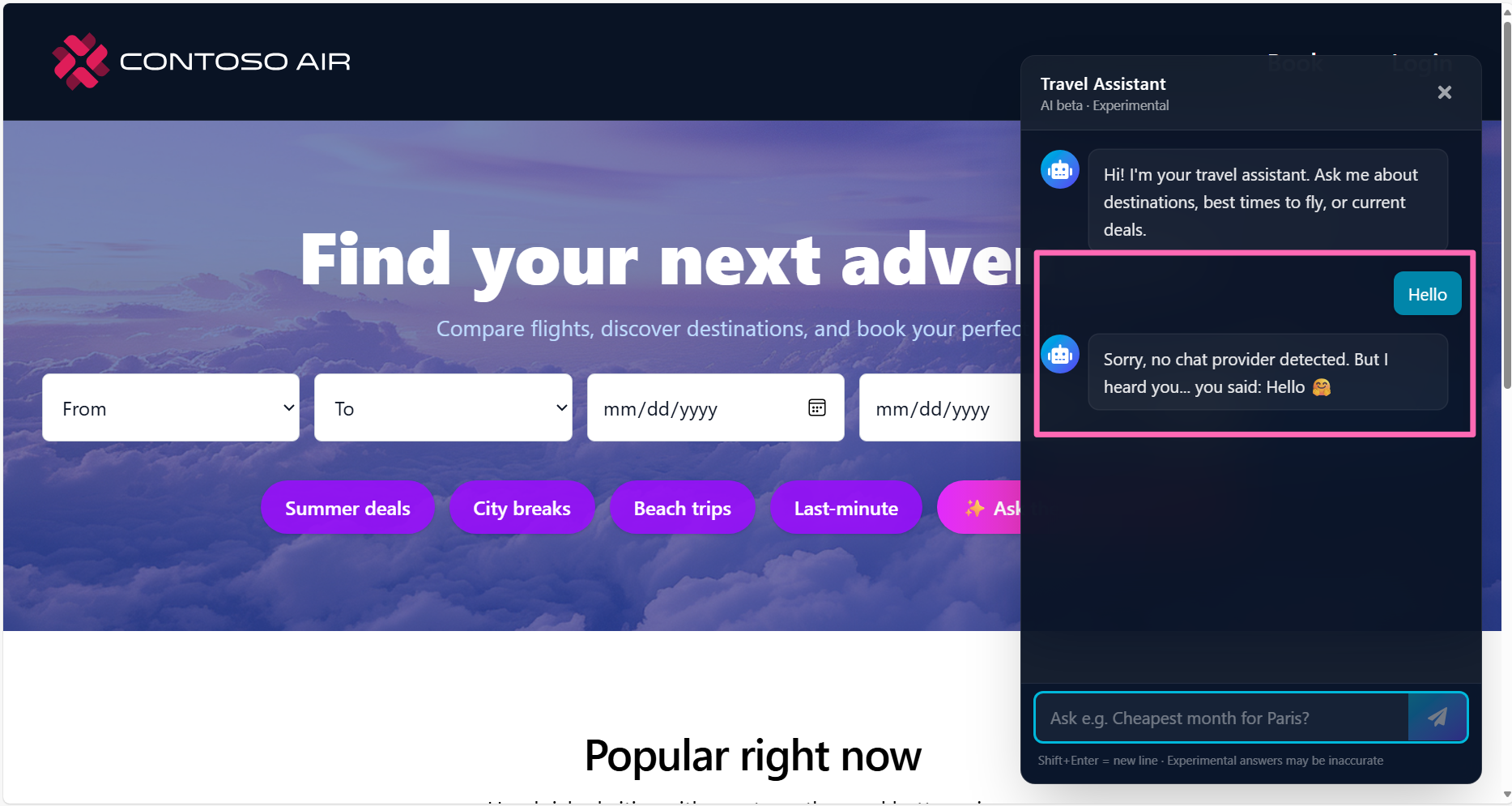AI travel assistant response