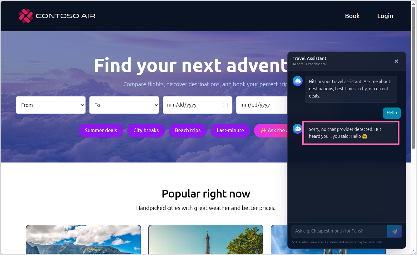 AI travel assistant response