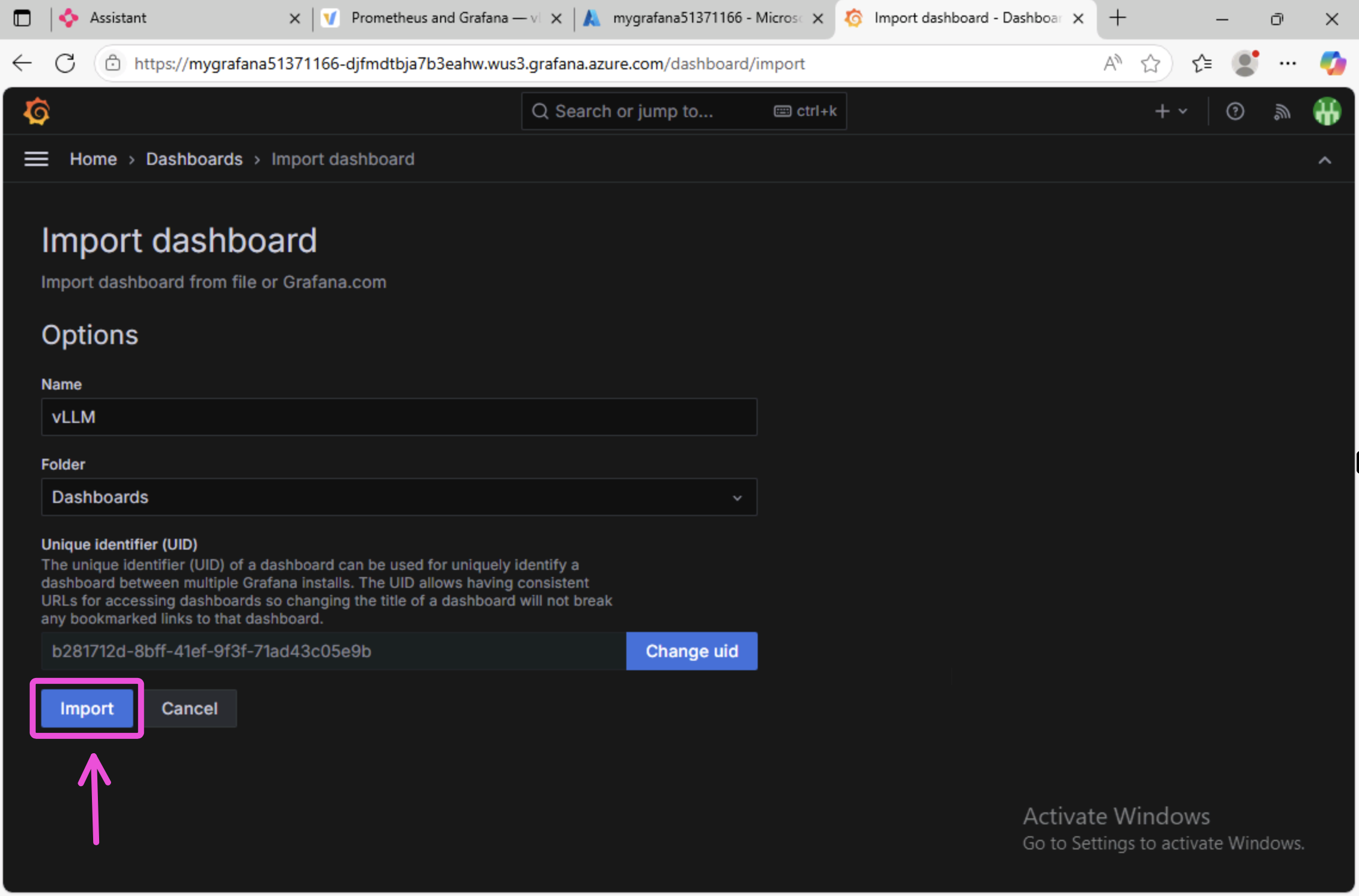 Grafana import dashboard