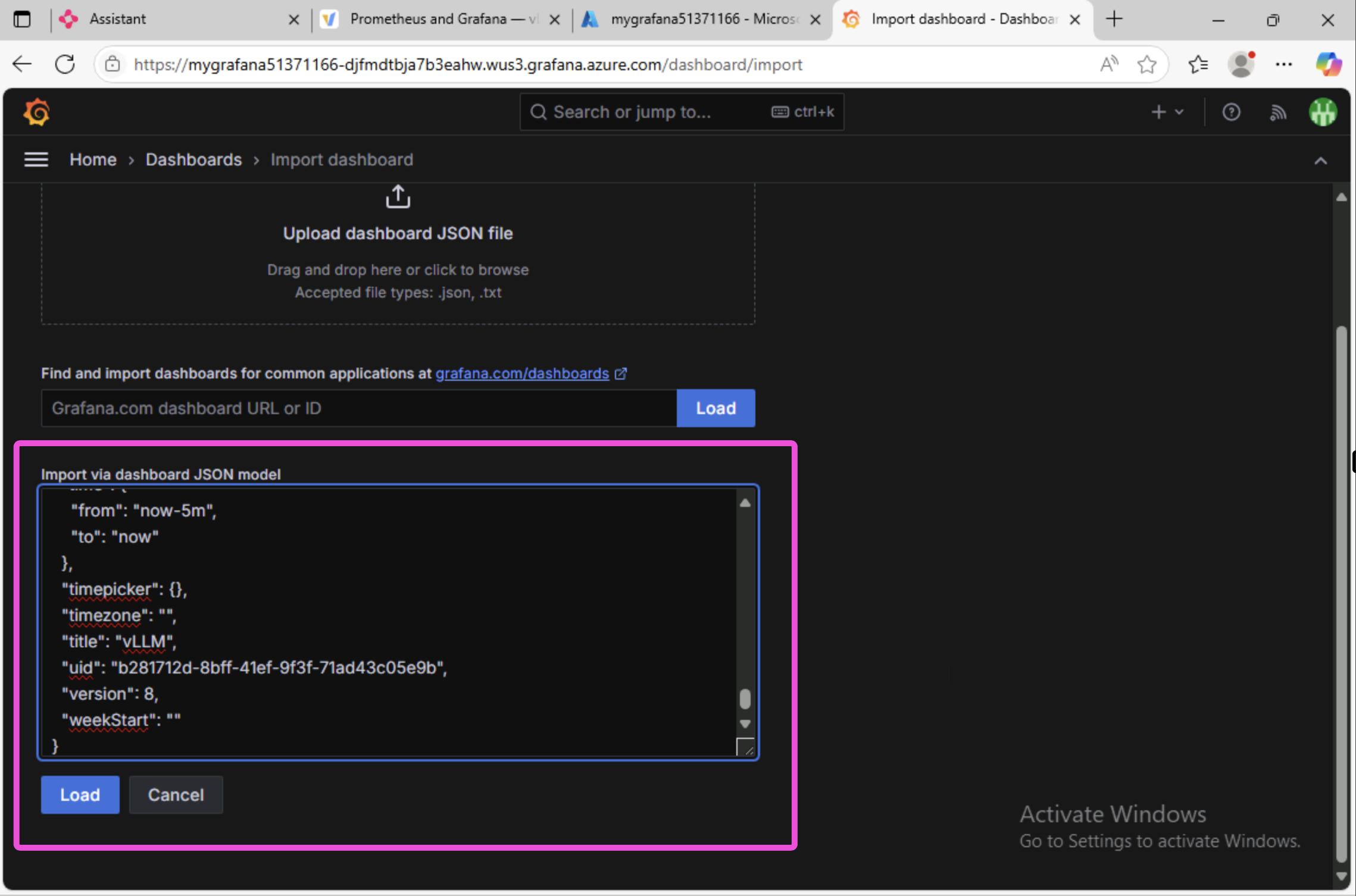 Grafana import JSON