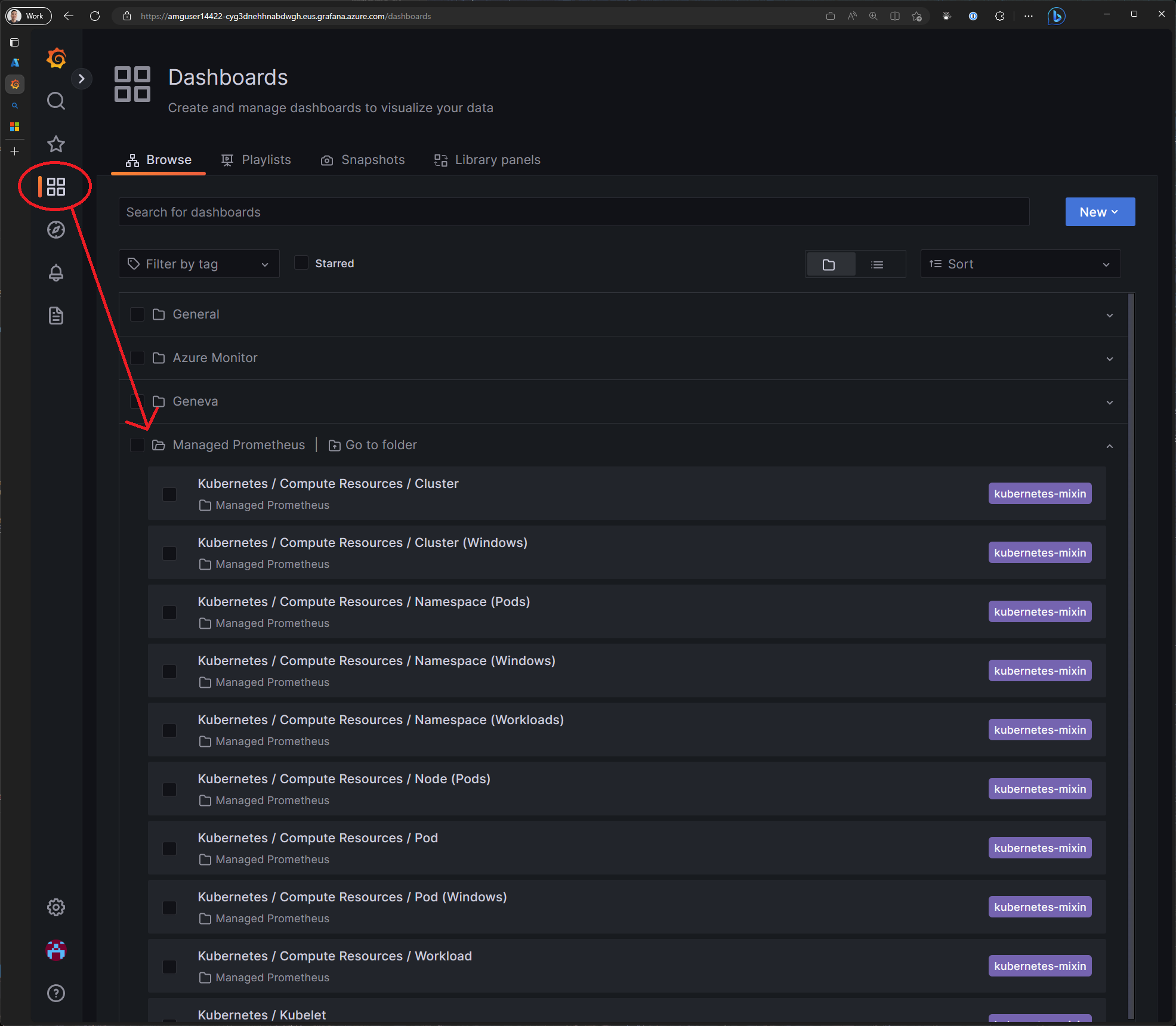 Browse Kubernetes dashboards