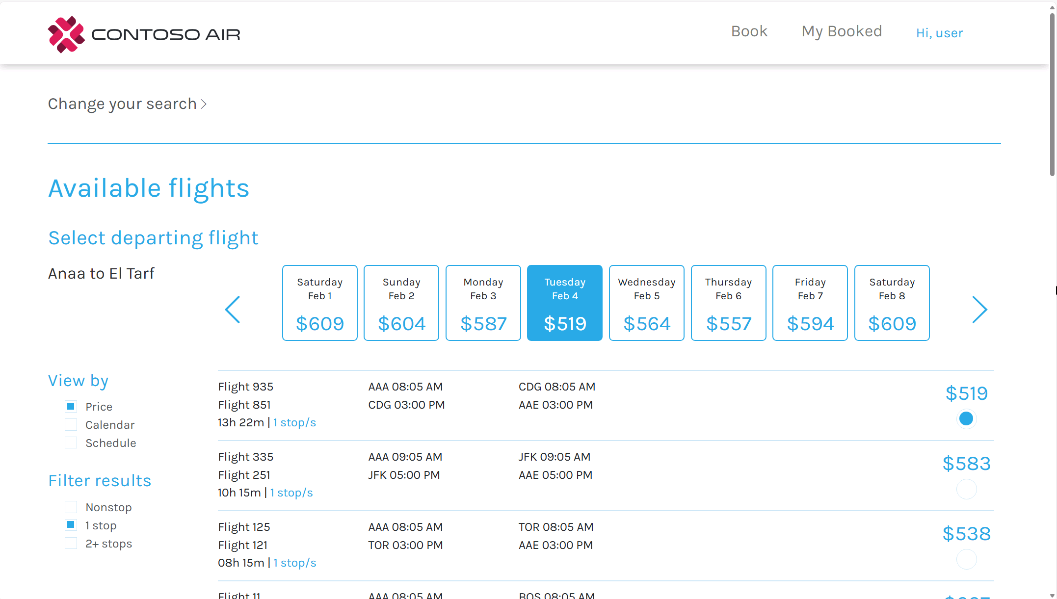 Contoso Air flight options