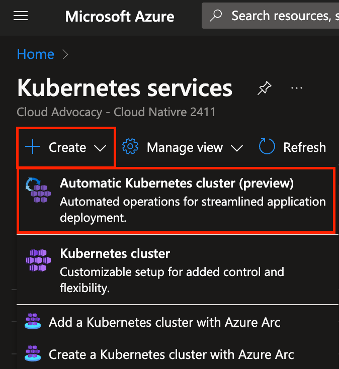 Create AKS Automatic cluster