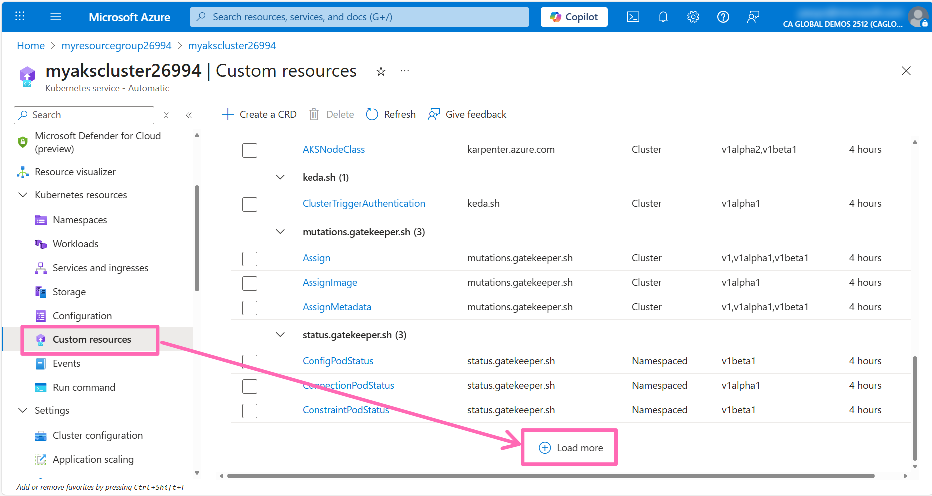 Load more custom resources