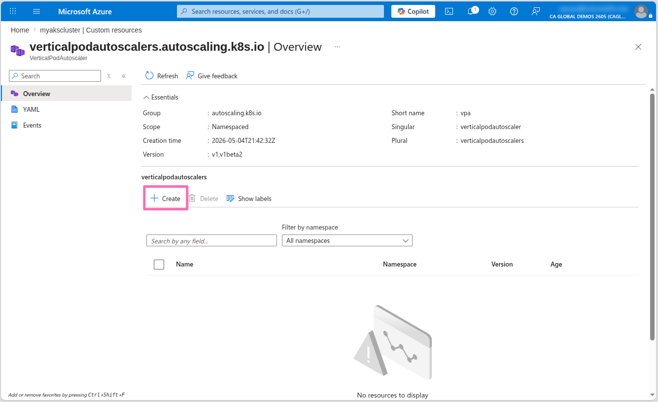 Create VPA