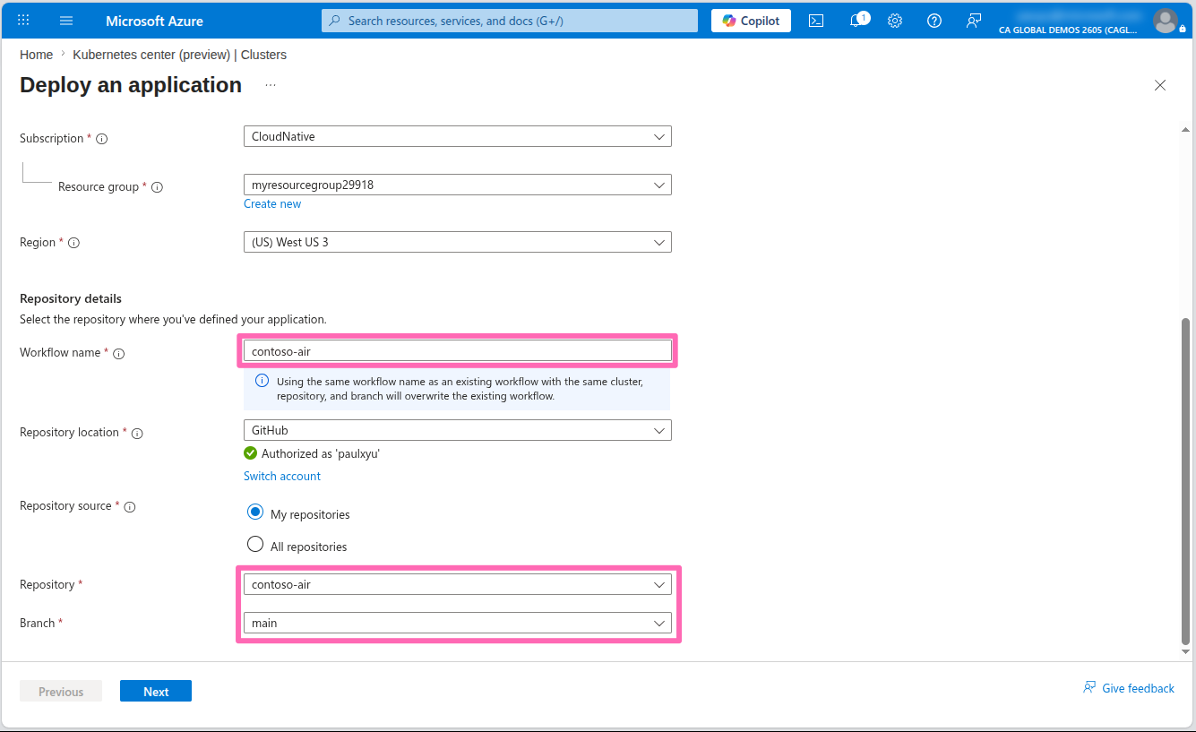 GitHub repo selection