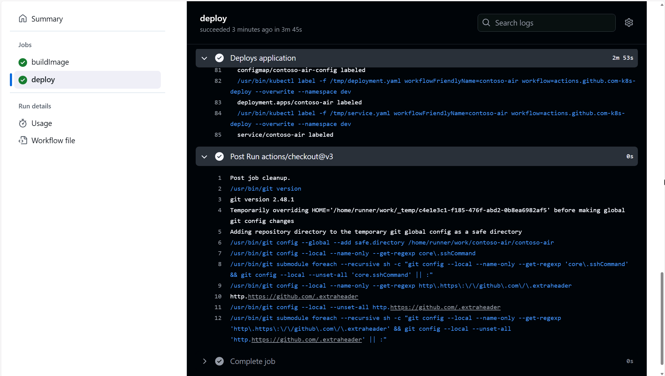 GitHub Actions workflow success