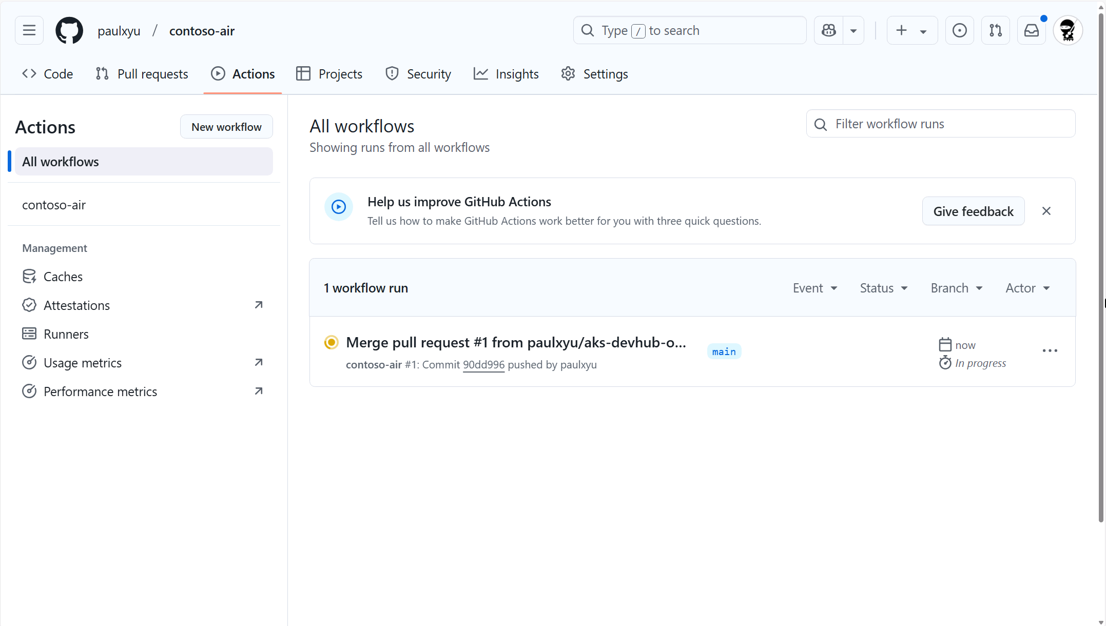 GitHub Actions tab