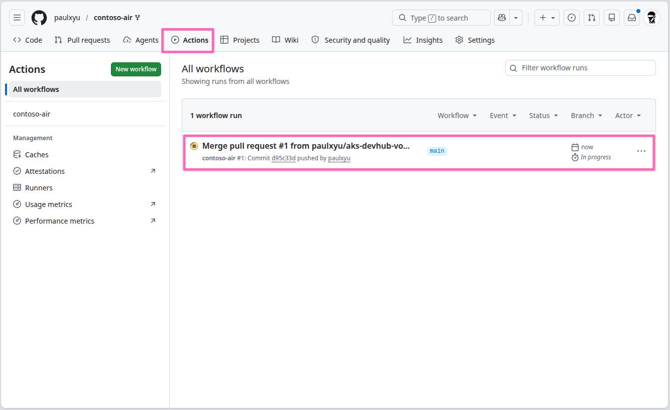 GitHub Actions tab