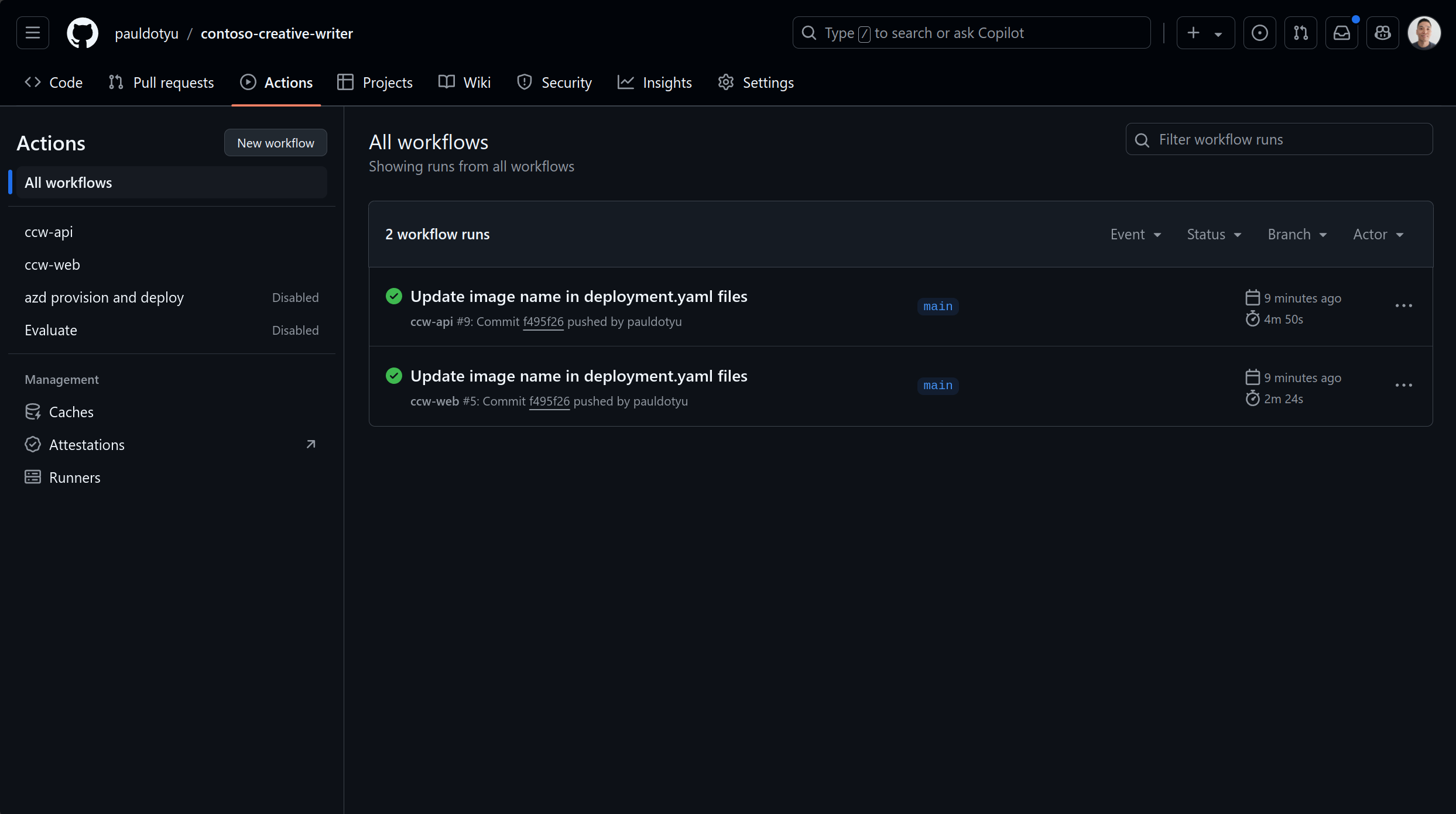 Automated deployments workflow runs