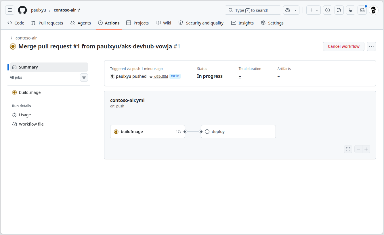 GitHub Actions workflow run