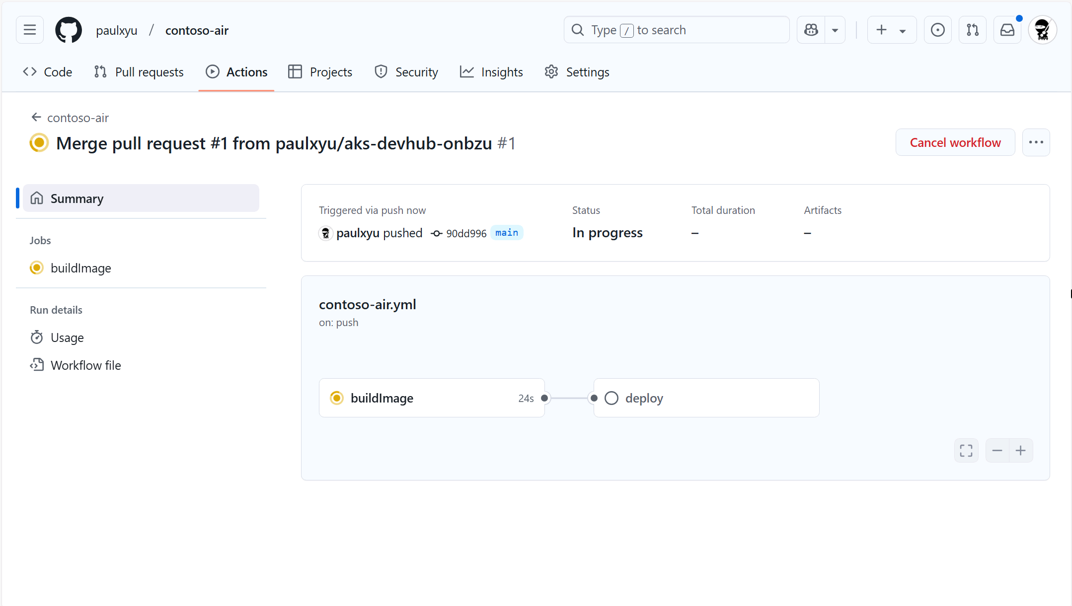 GitHub Actions workflow run