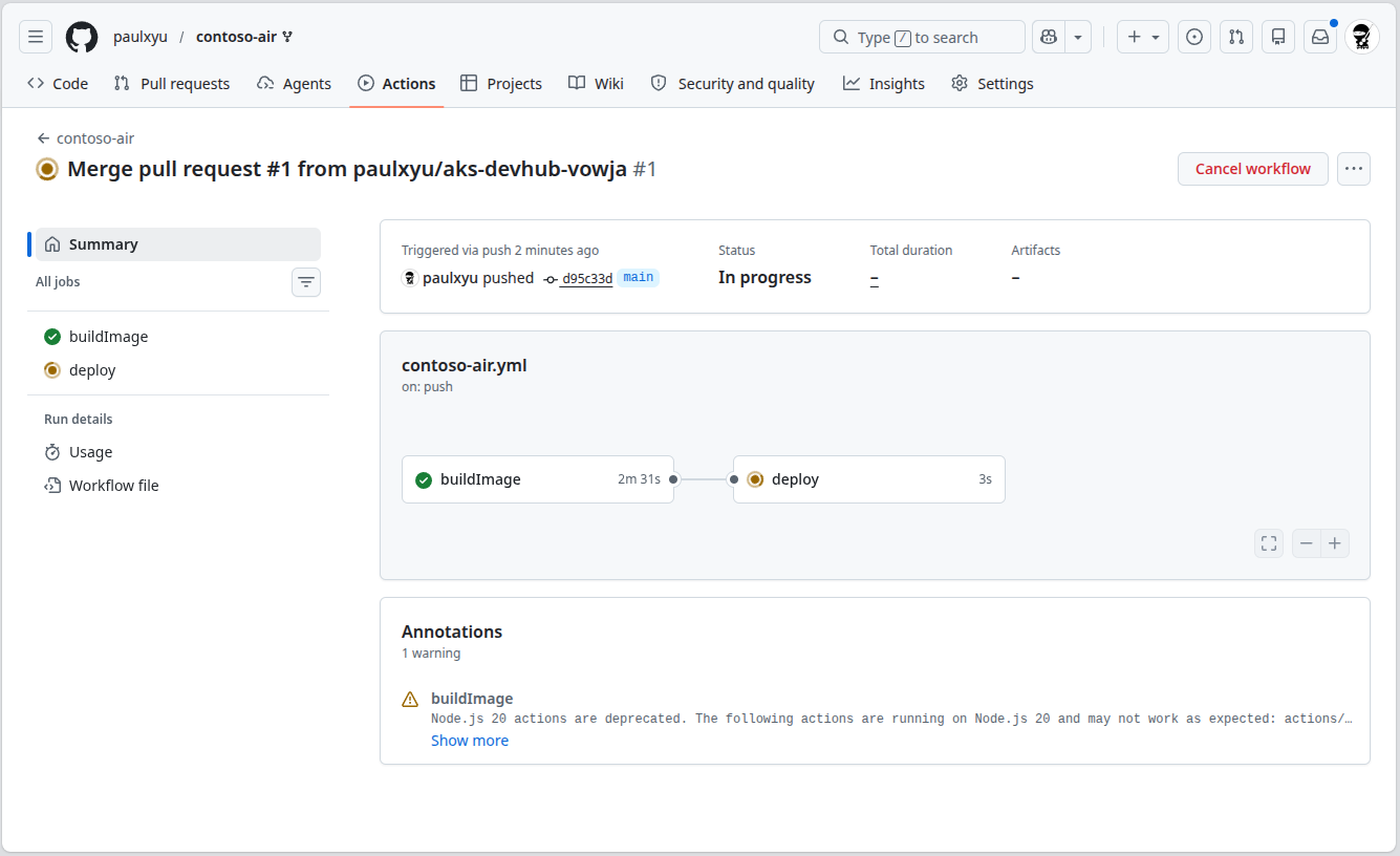 GitHub Actions workflow logs