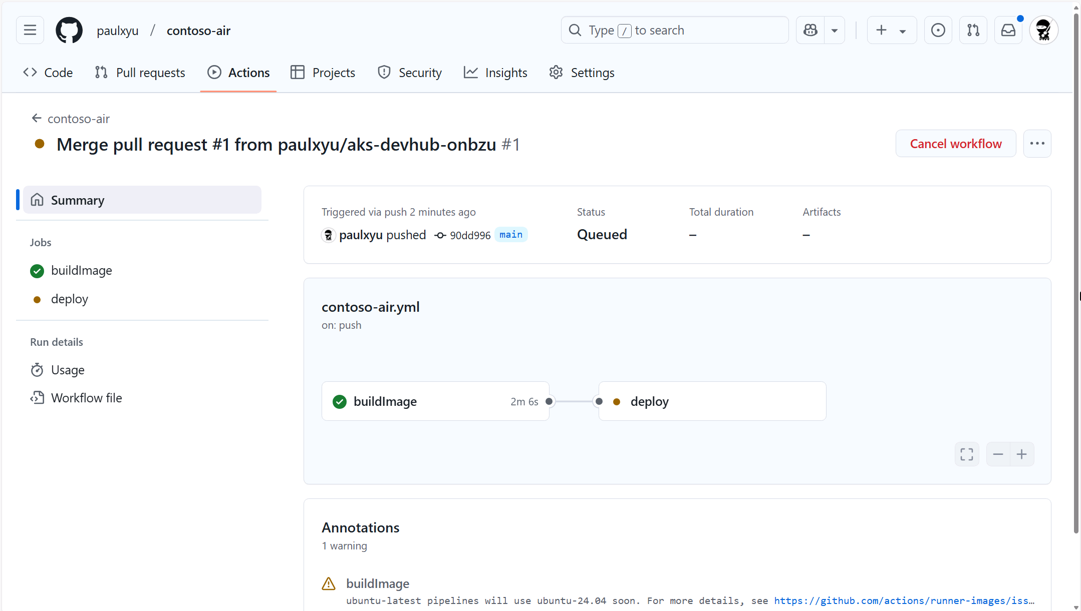 GitHub Actions workflow logs