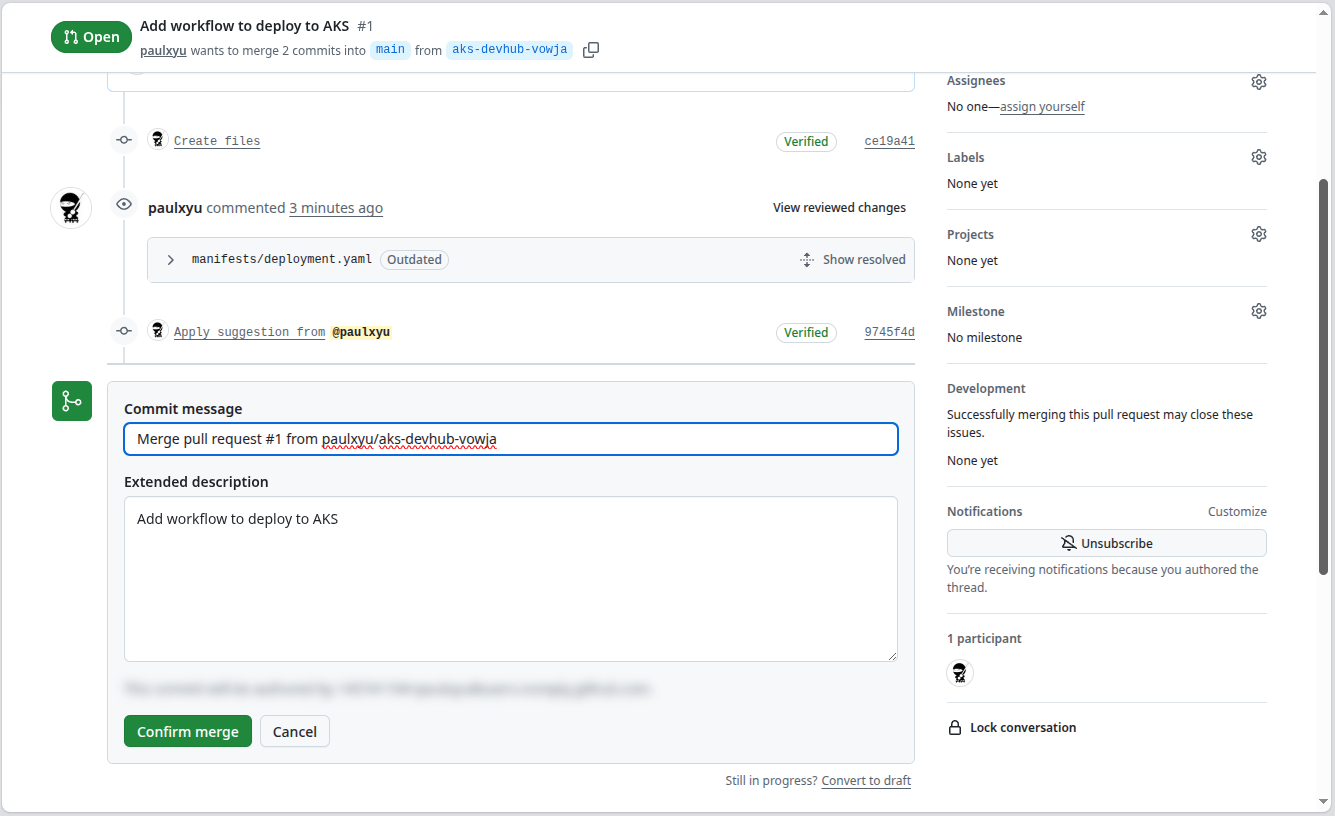 GitHub confirm merge