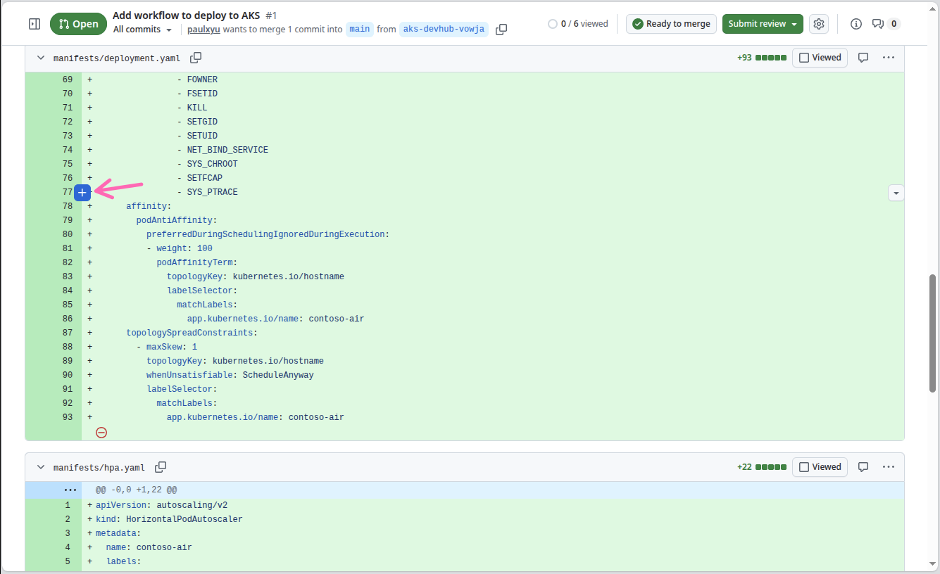 Hover over line to add comment