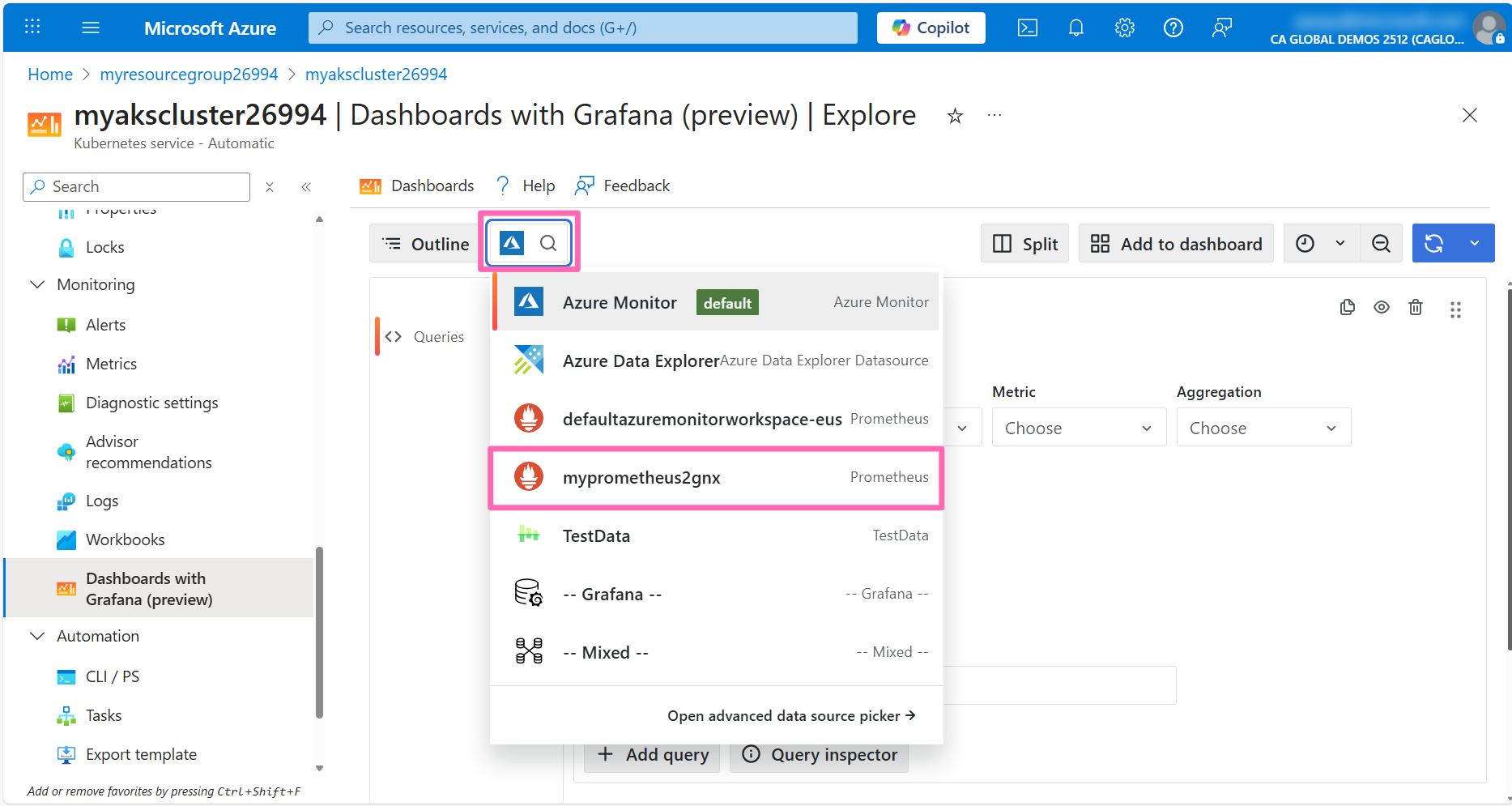 Grafana explore with PromQL