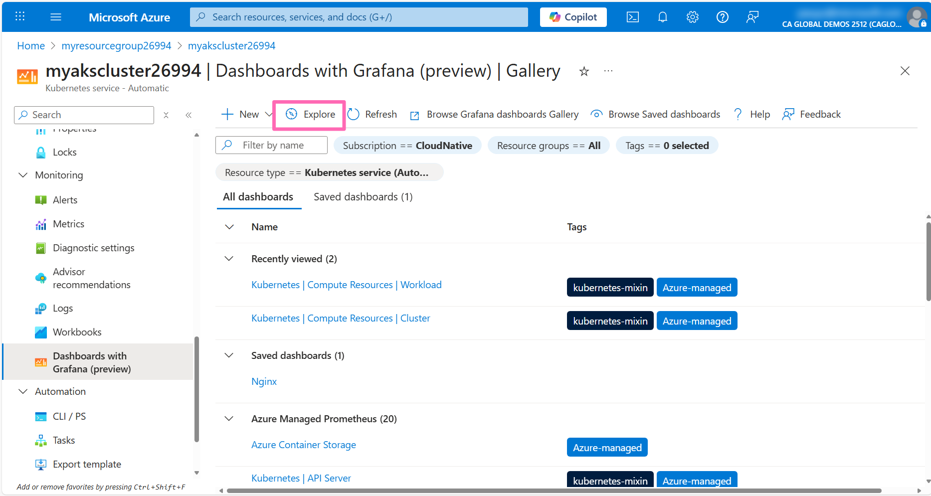 Grafana explore with PromQL
