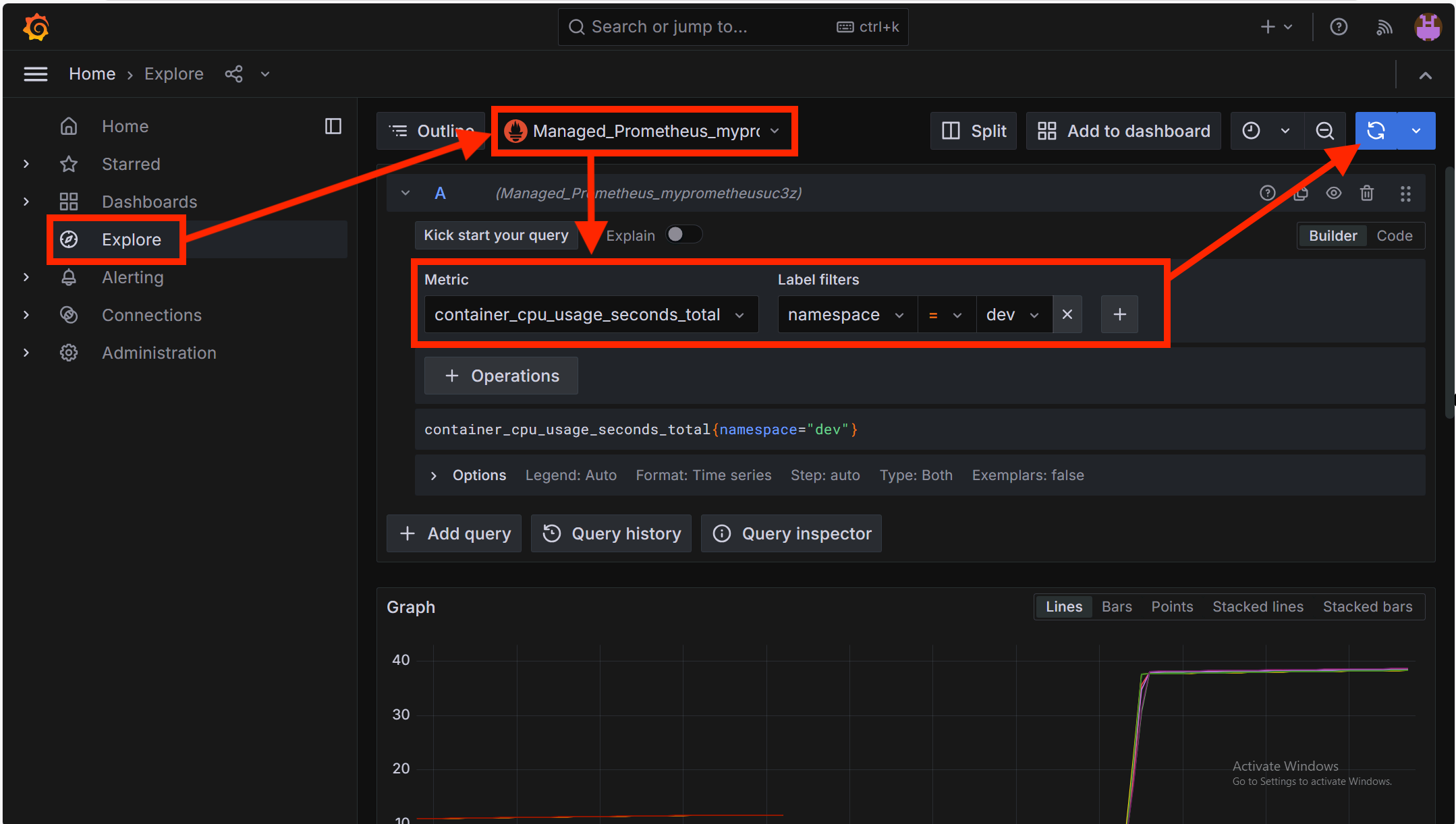 Grafana explore with PromQL