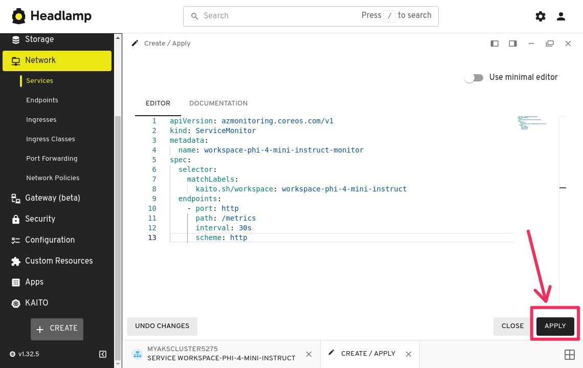 Headlamp create ServiceMonitor