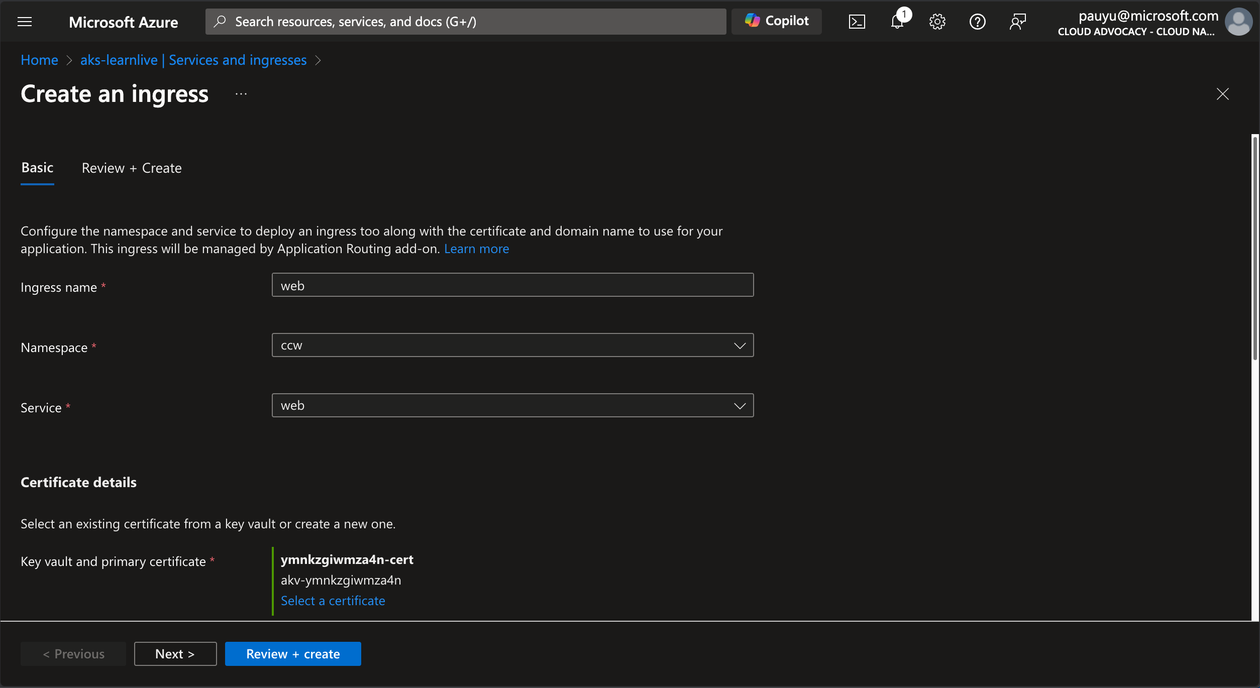 Configure web ingress