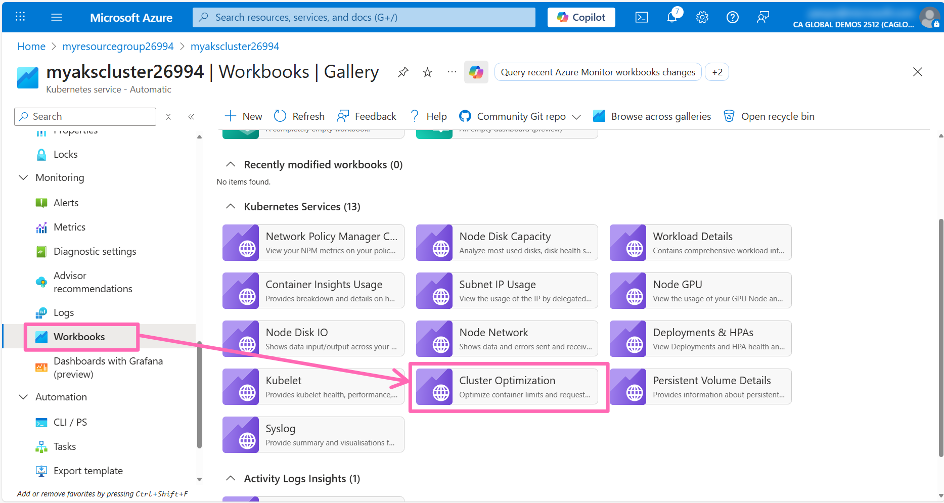 Cluster optimization workbook