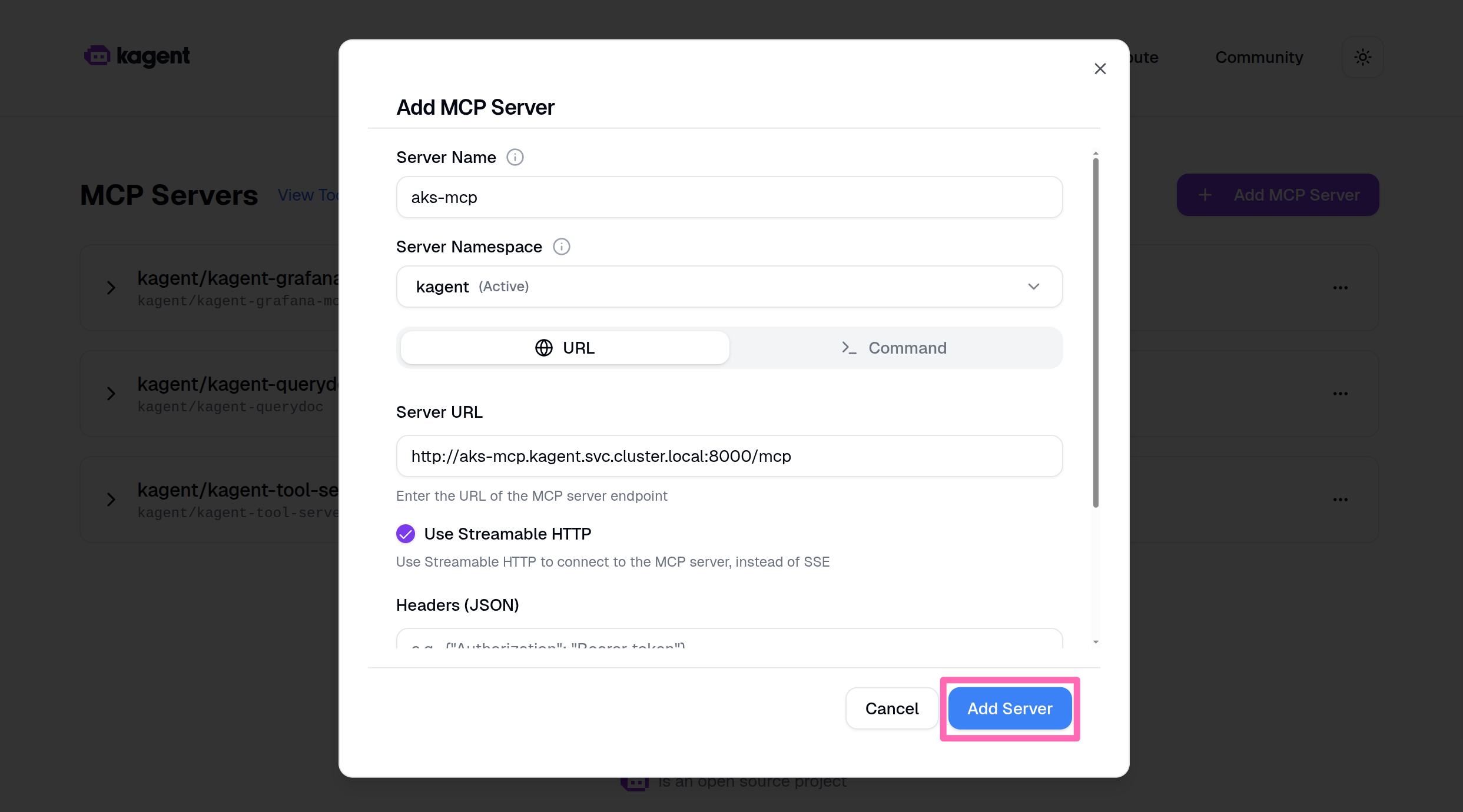 MCP server created in kagent