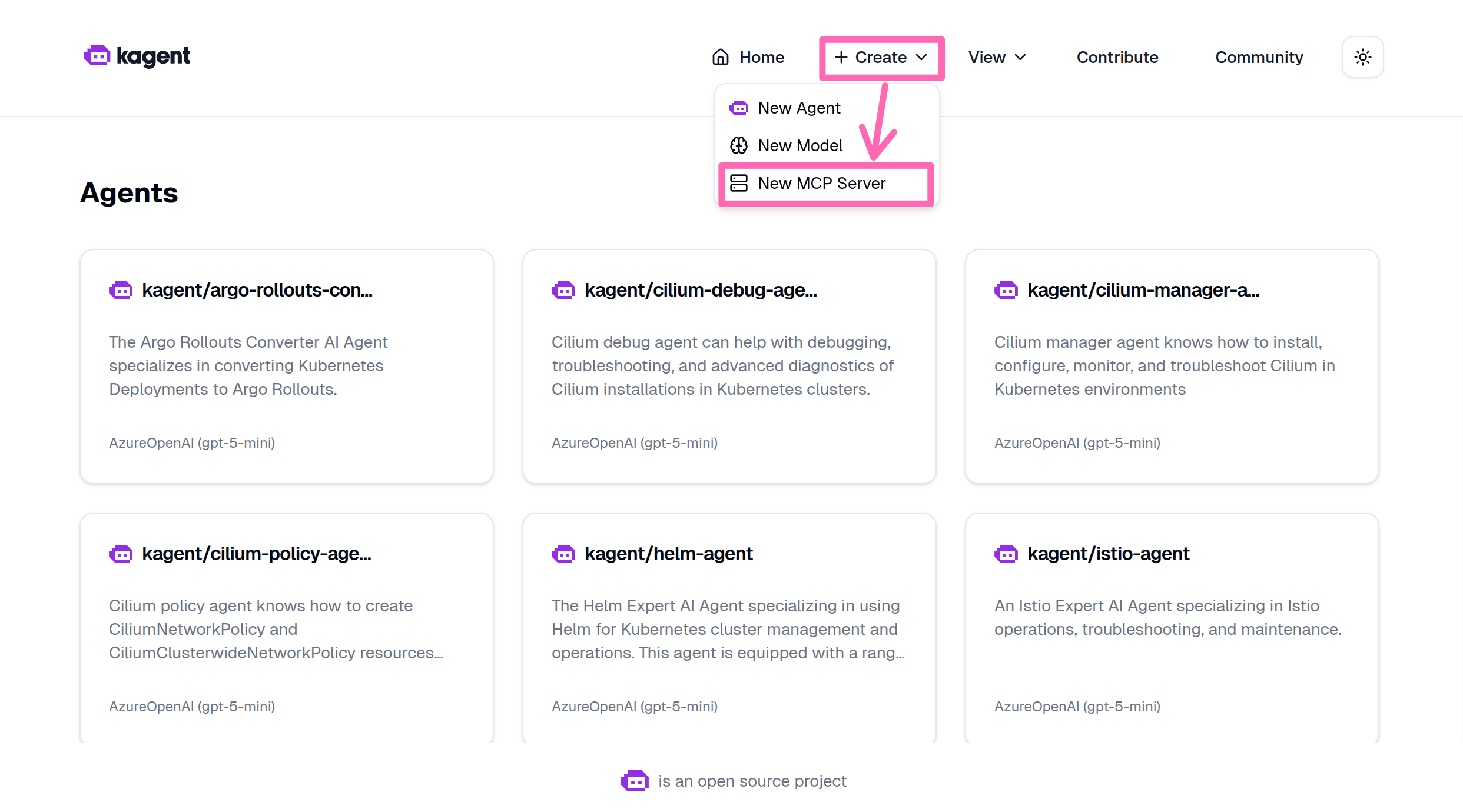 Create a new MCP server in kagent