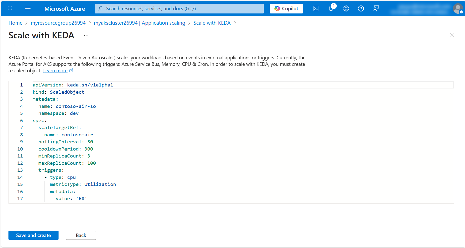 Application scaling yaml