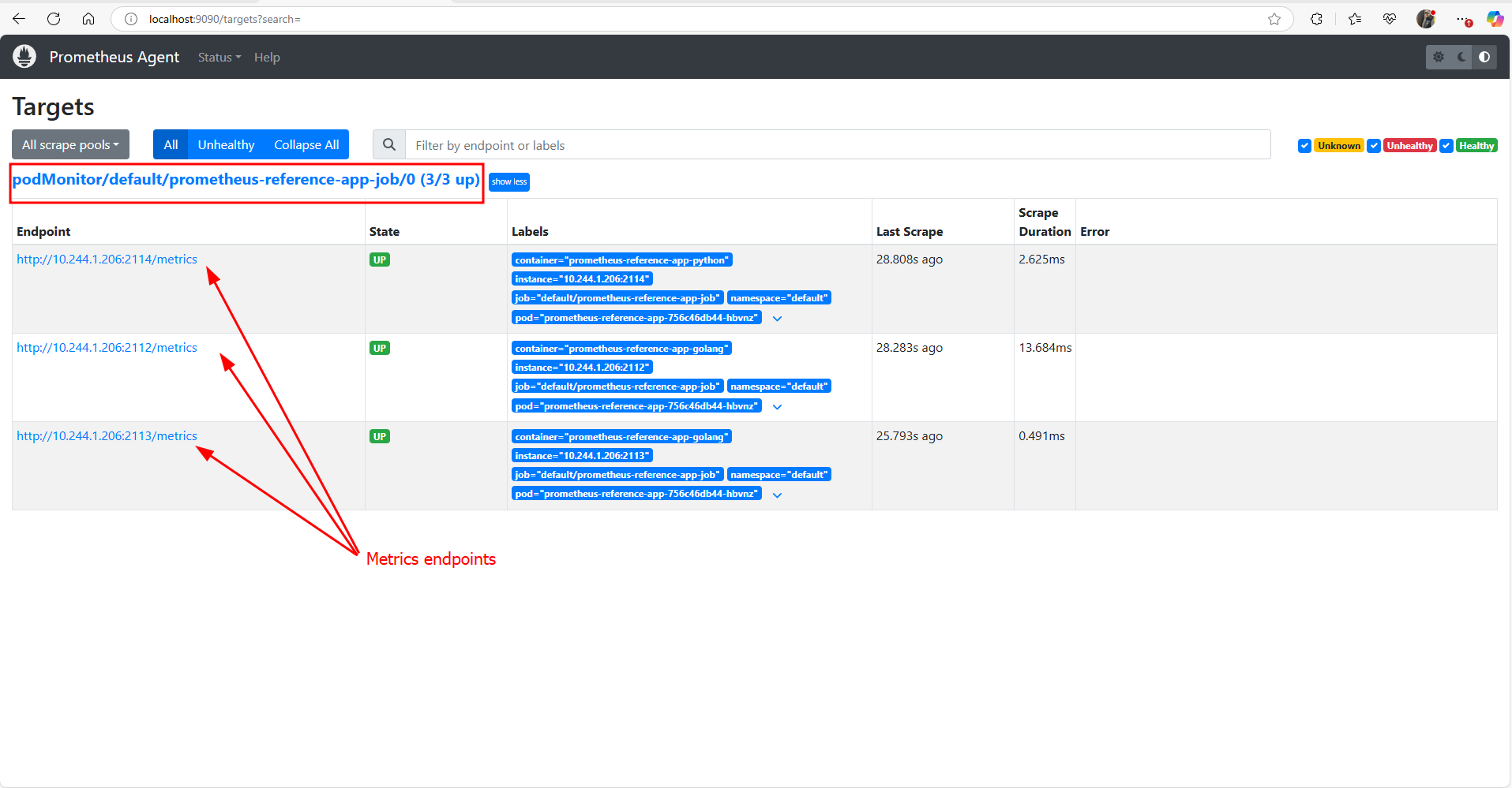 metrics endpoints