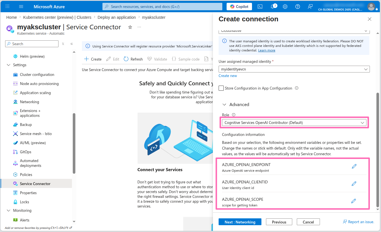 Service Connector advanced settings
