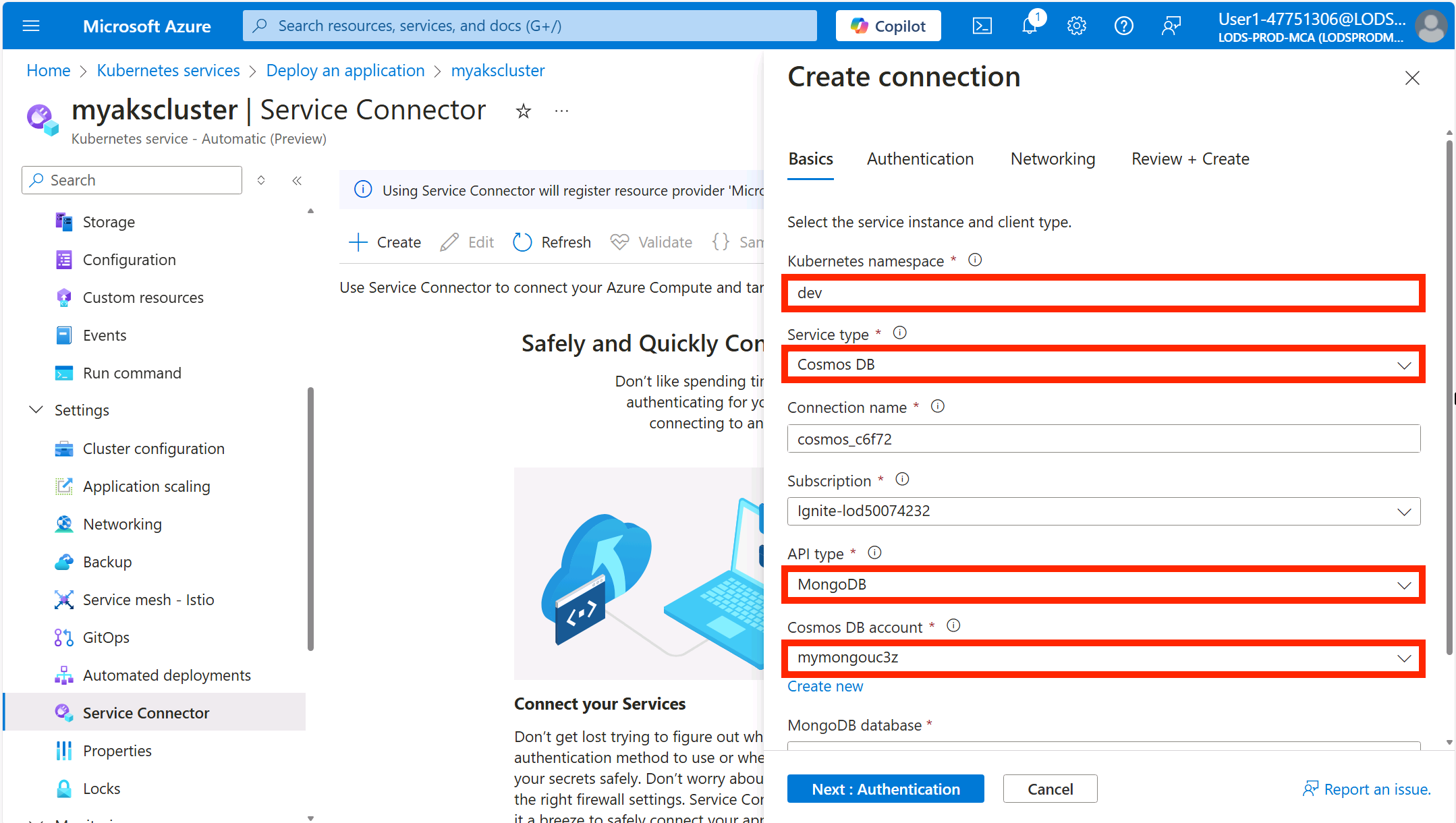 AKS service connector basics