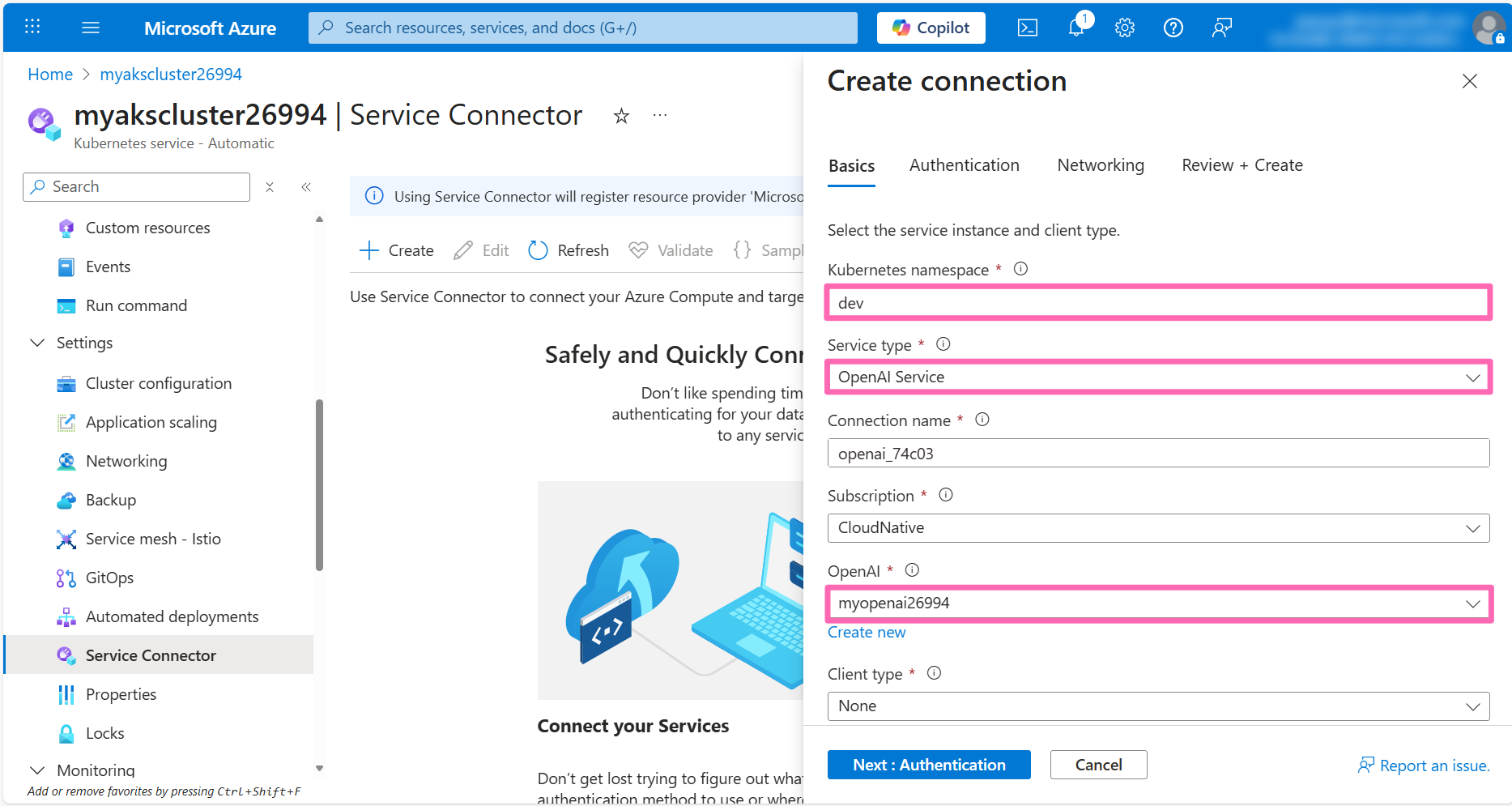 AKS service connector basics