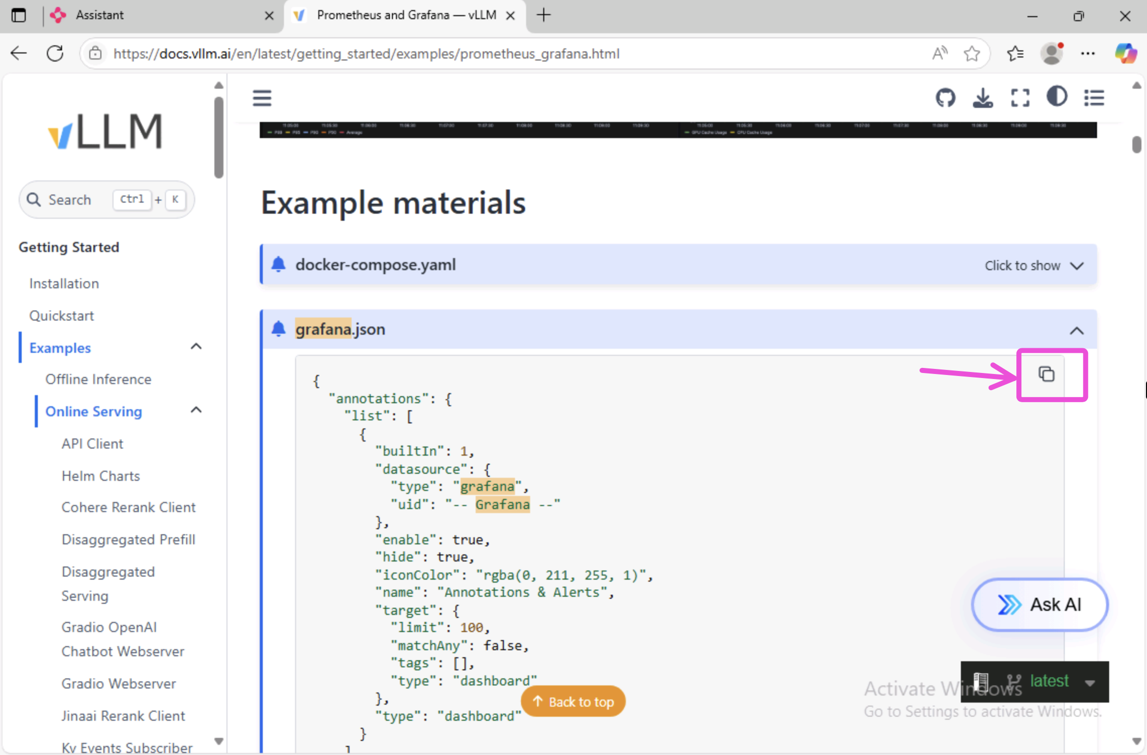 Grafana dashboard JSON