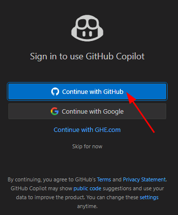 VS Code Continue with GitHub