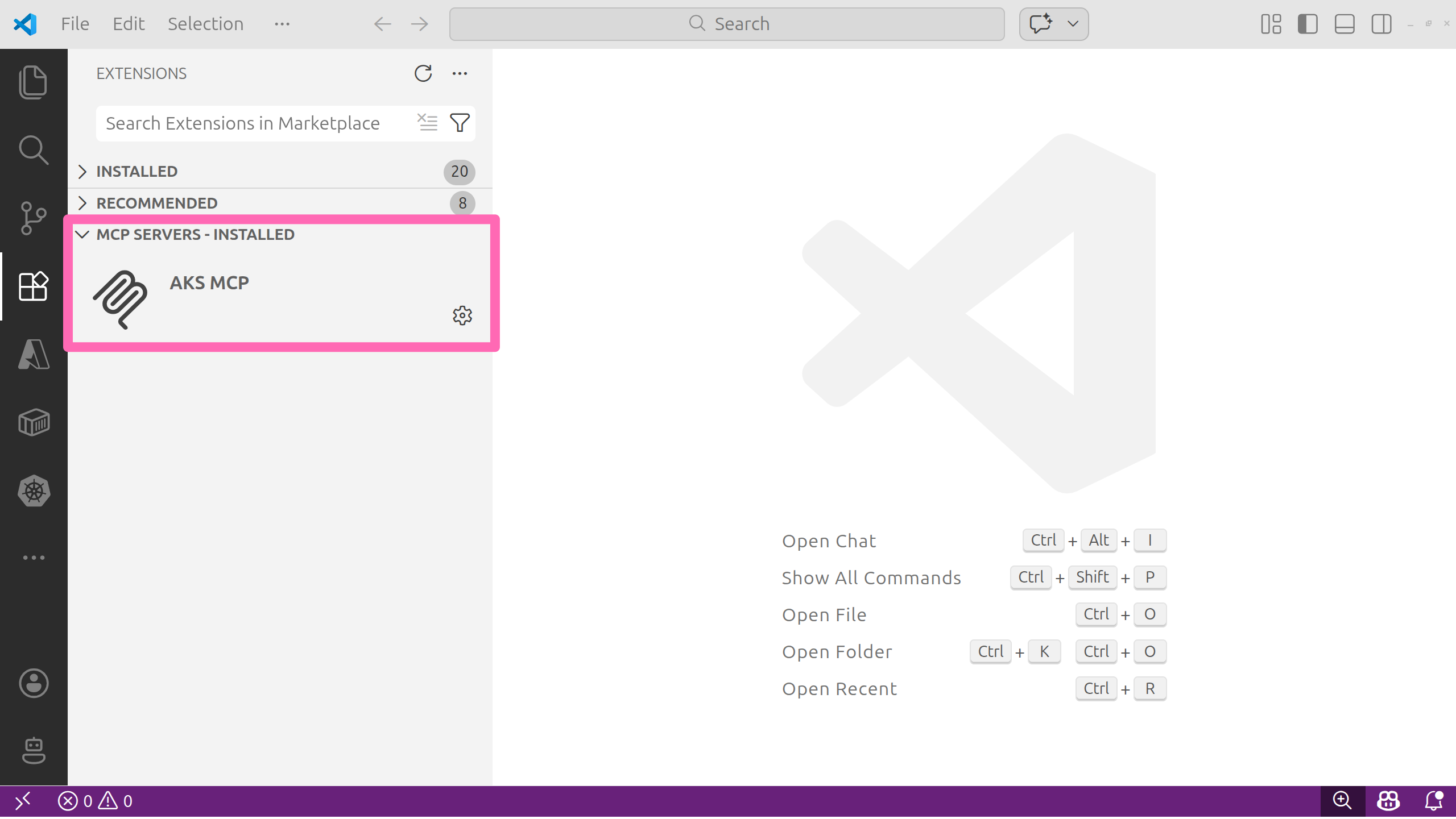 AKS MCP server listed in VS Code MCP servers panel